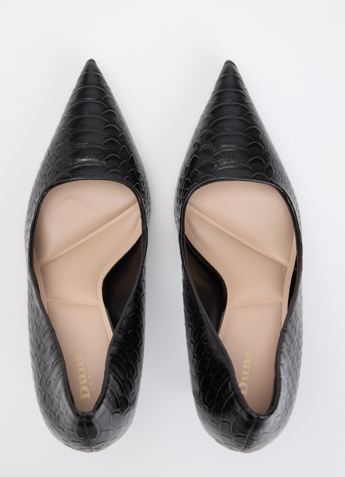 Dune London Assured pump van leer met crocostructuur - detail 3 zwart