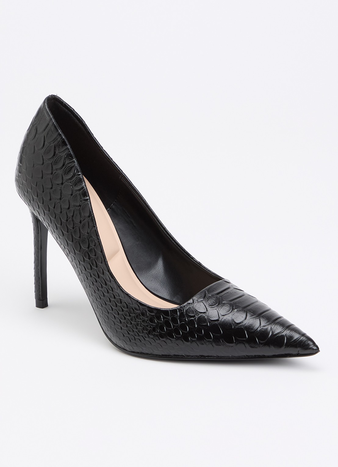 Dune London Assured pump van leer met crocostructuur - voorkant 5 zwart