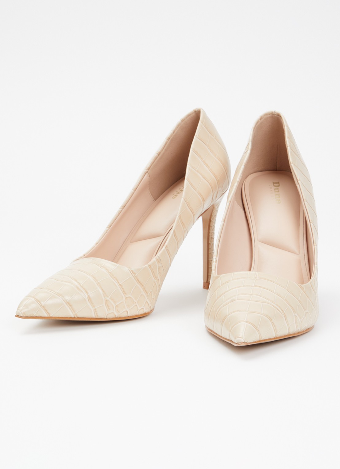 Dune London Assured pump van leer met crocostructuur - detail beige