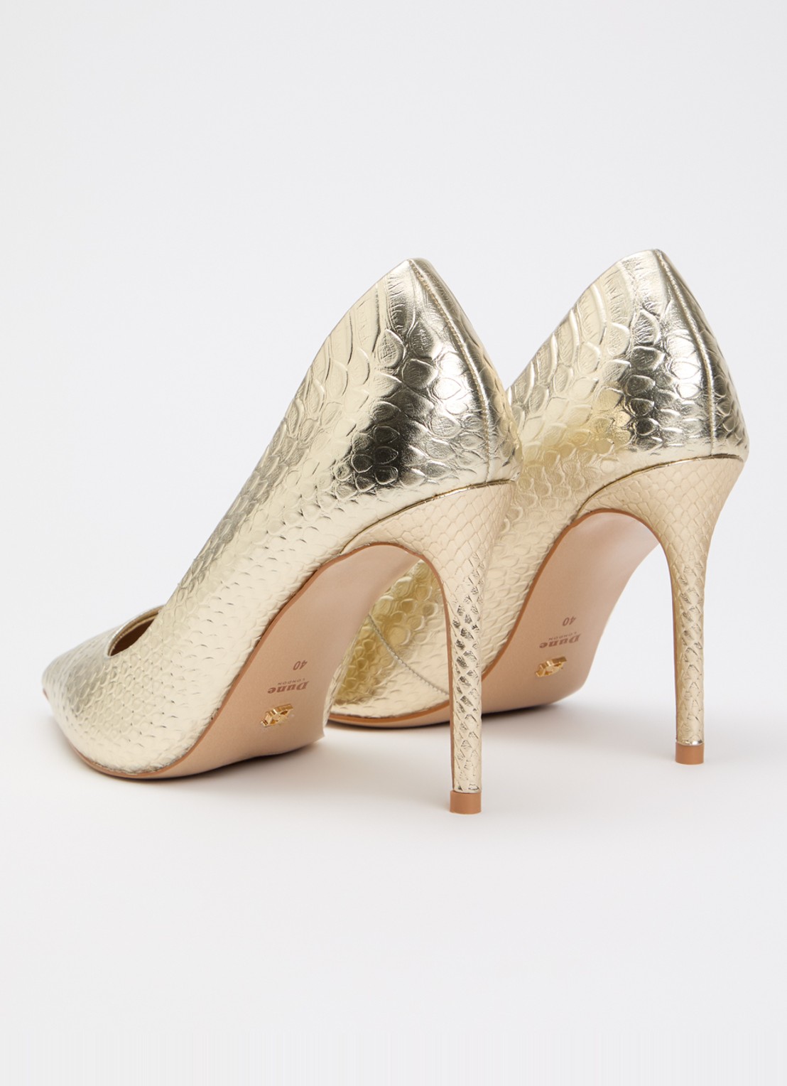 Dune London Assured pump van leer met crocostructuur - achterkant 2 goud
