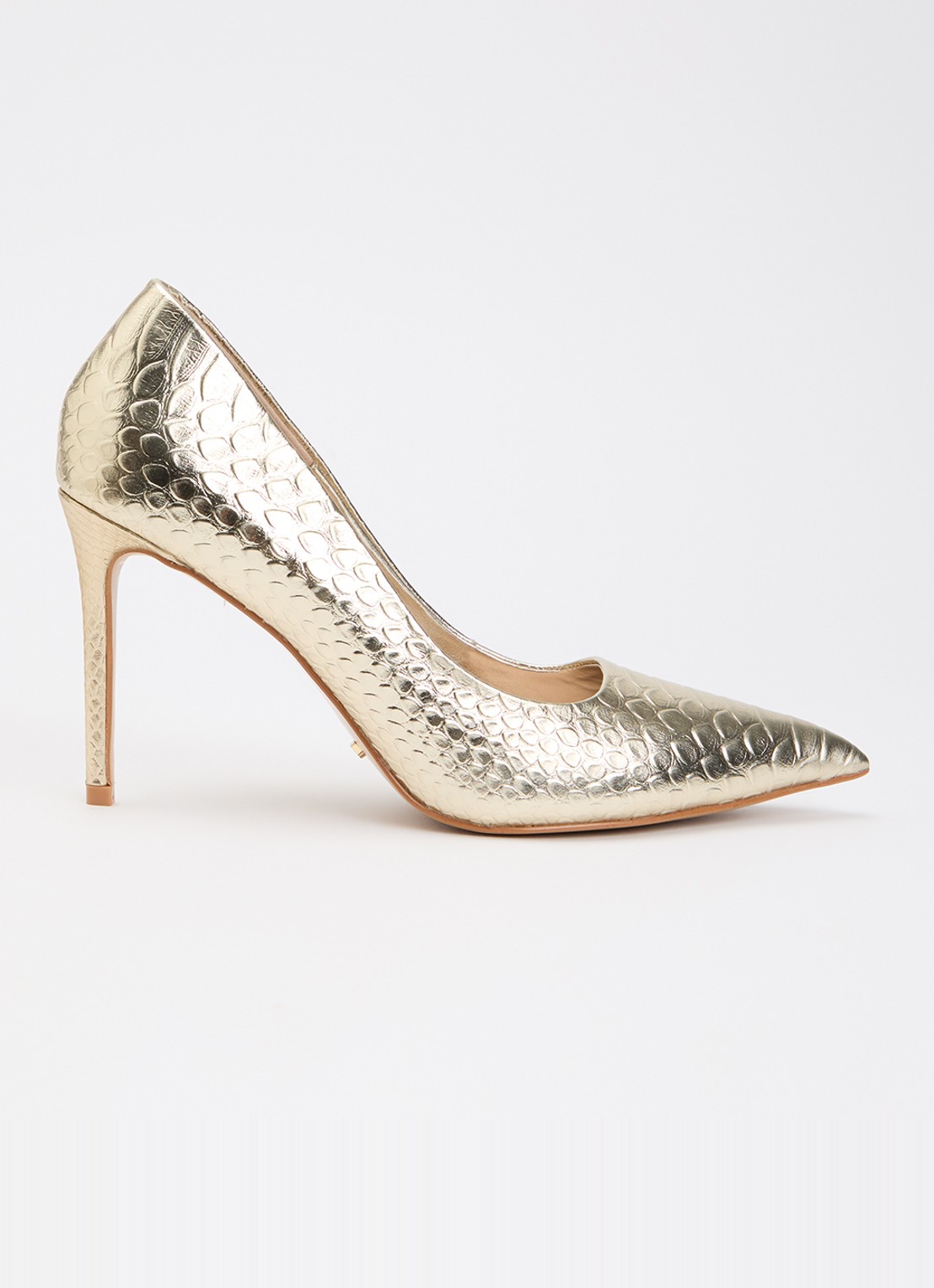 Dune London Assured pump van leer met crocostructuur - voorkant goud