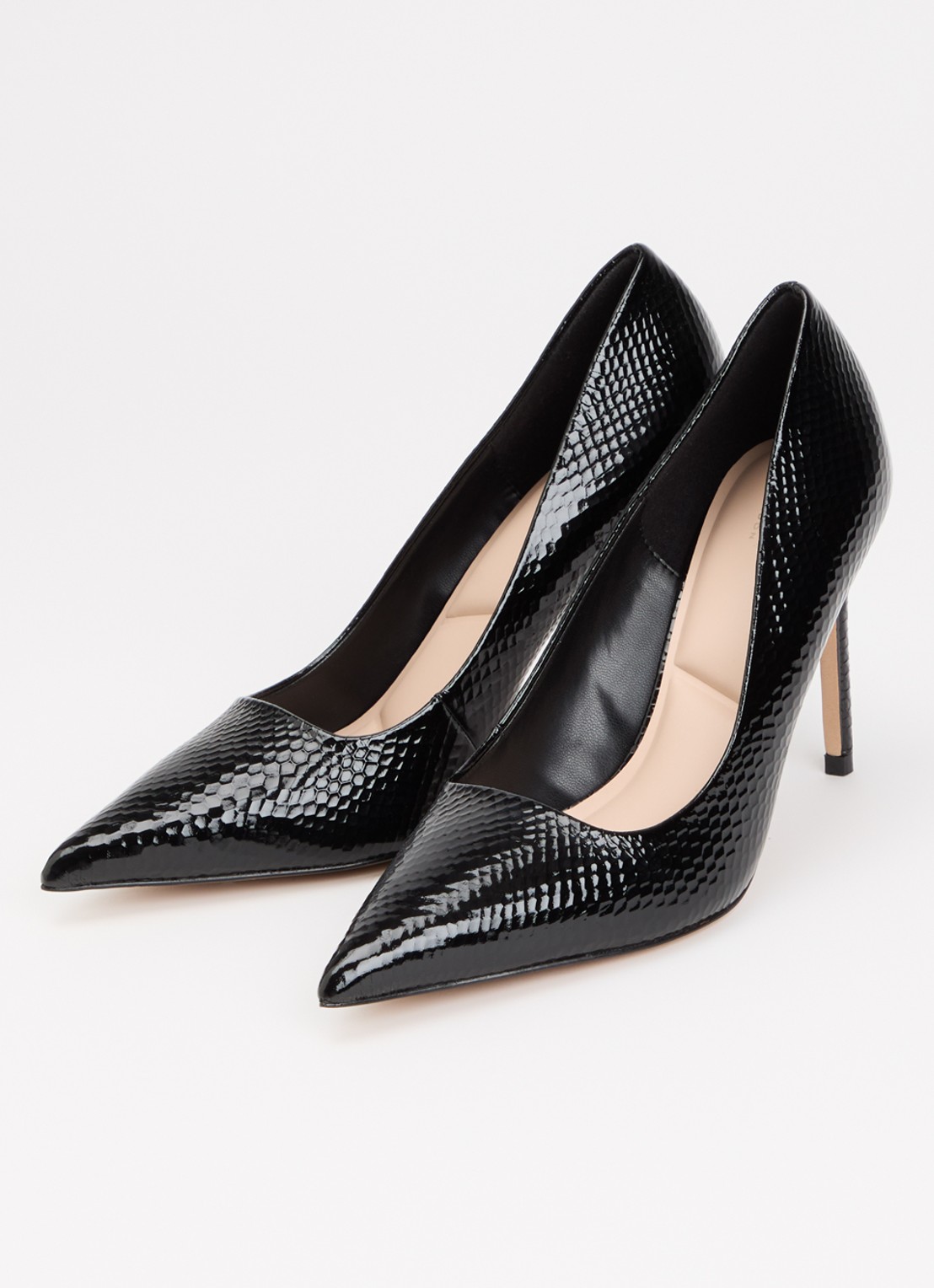 Dune London Assured pump van leer met crocostructuur - detail 4 zwart