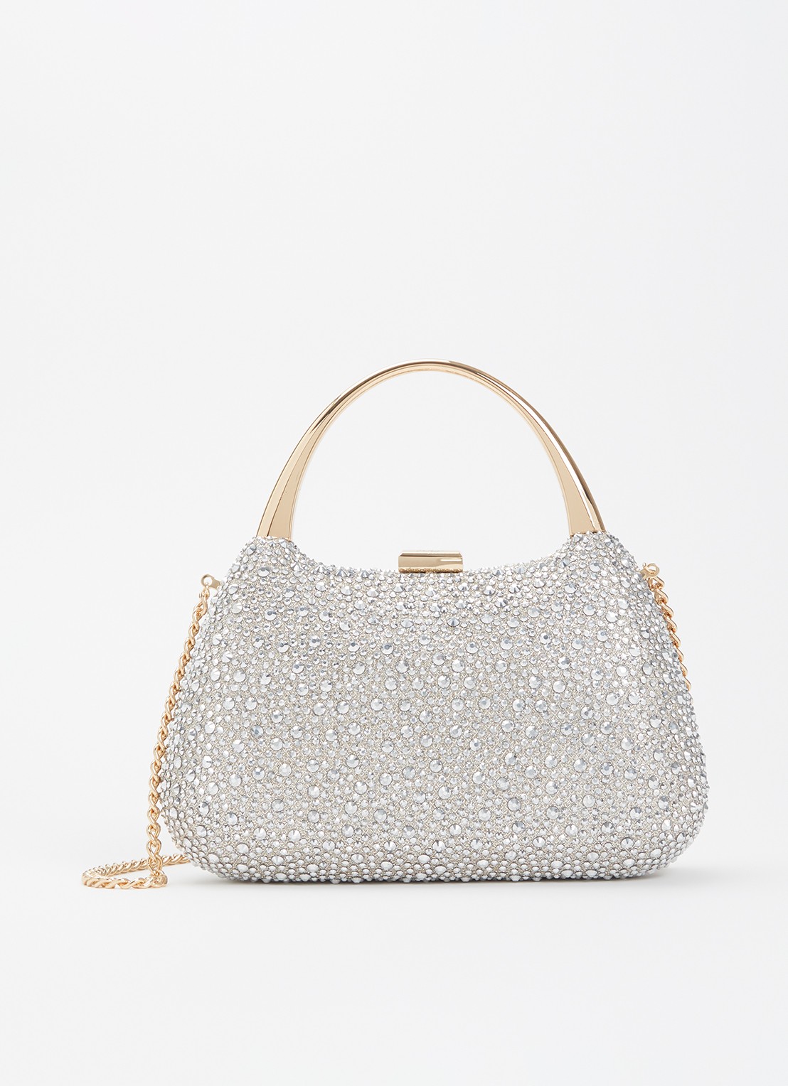 Dune London Beamings clutch met strass en afneembare schouderriem - voorkant 2 zilver