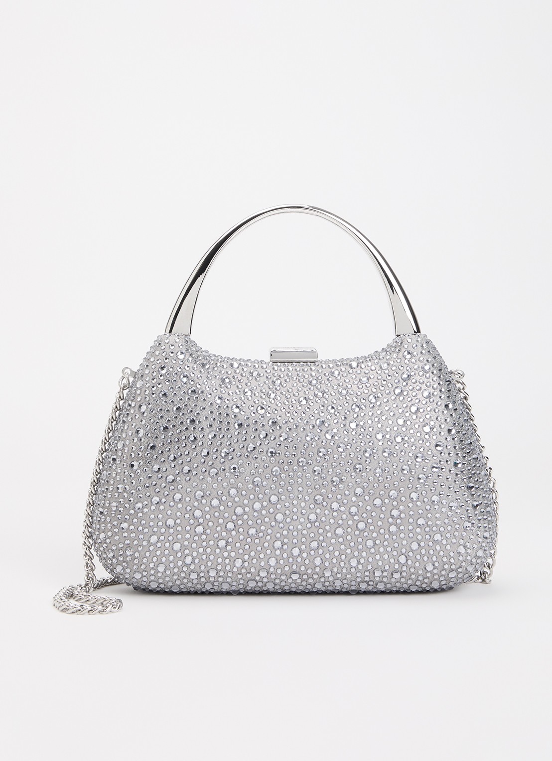 Dune London Beamings clutch met strass en afneembare schouderriem - voorkant grijs