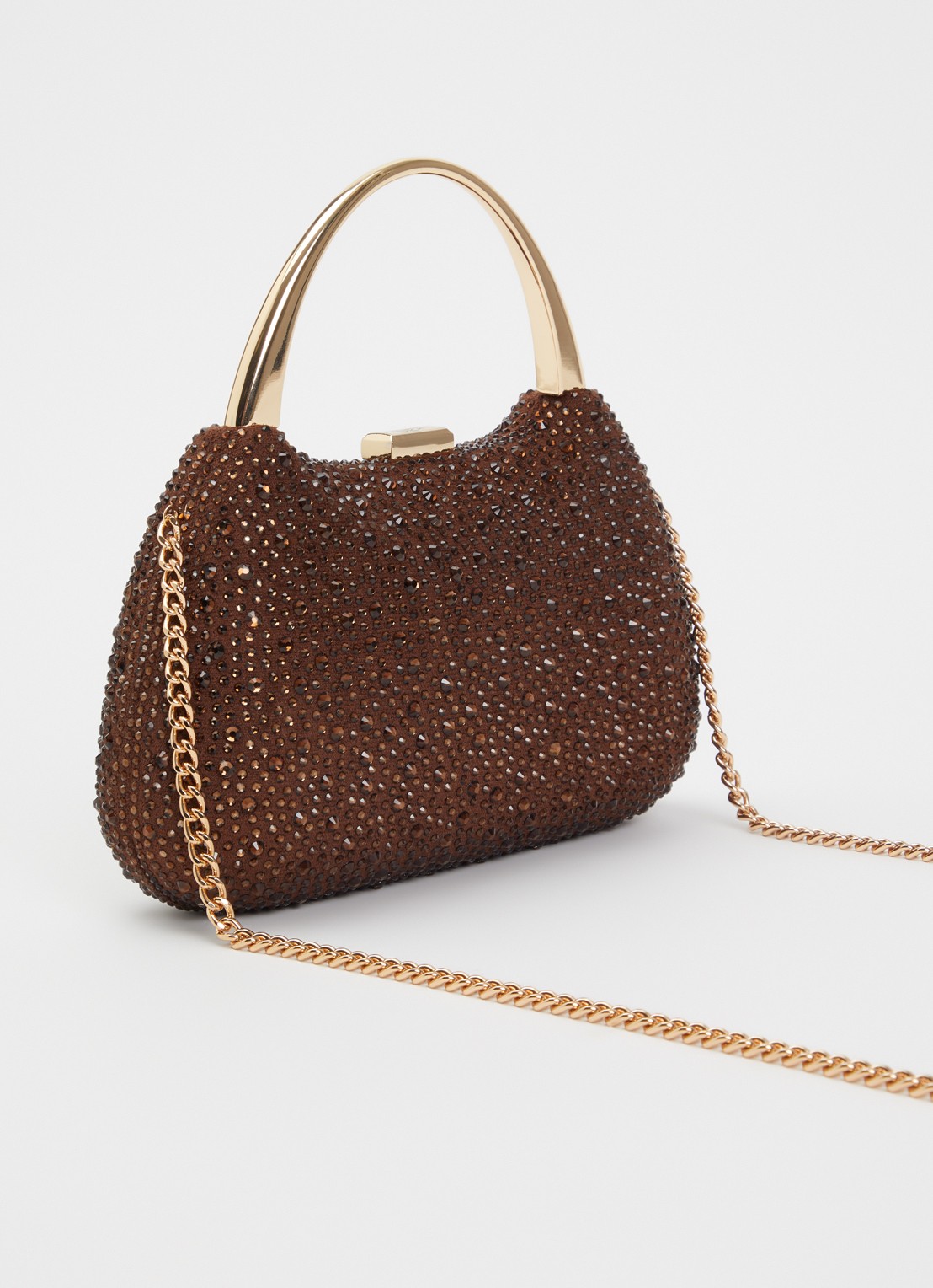 Dune London Beamings clutch met strass en afneembare schouderriem - achterkant 5 donkerbruin