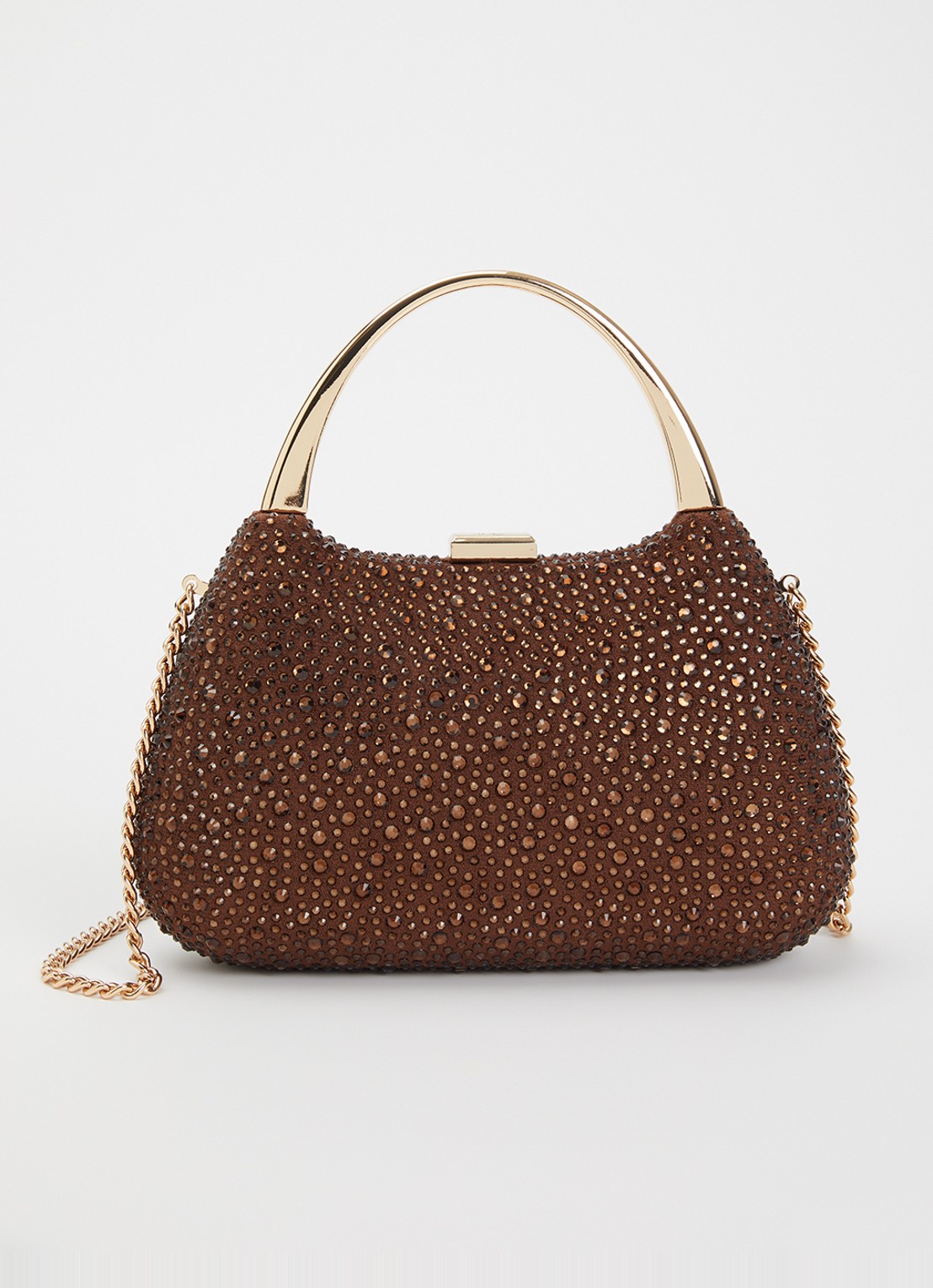 Dune London Beamings clutch met strass en afneembare schouderriem - voorkant donkerbruin