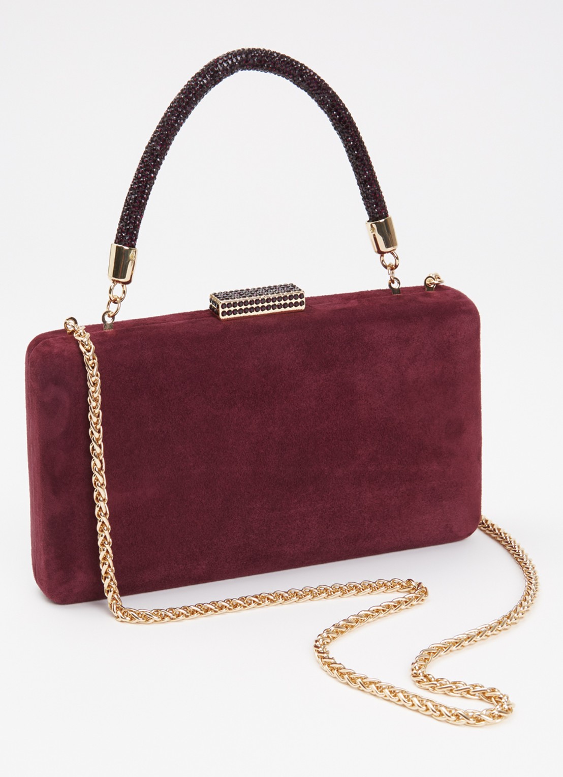 Dune London Beaut clutch met afneembare schouderriem - achterkant bordeauxrood
