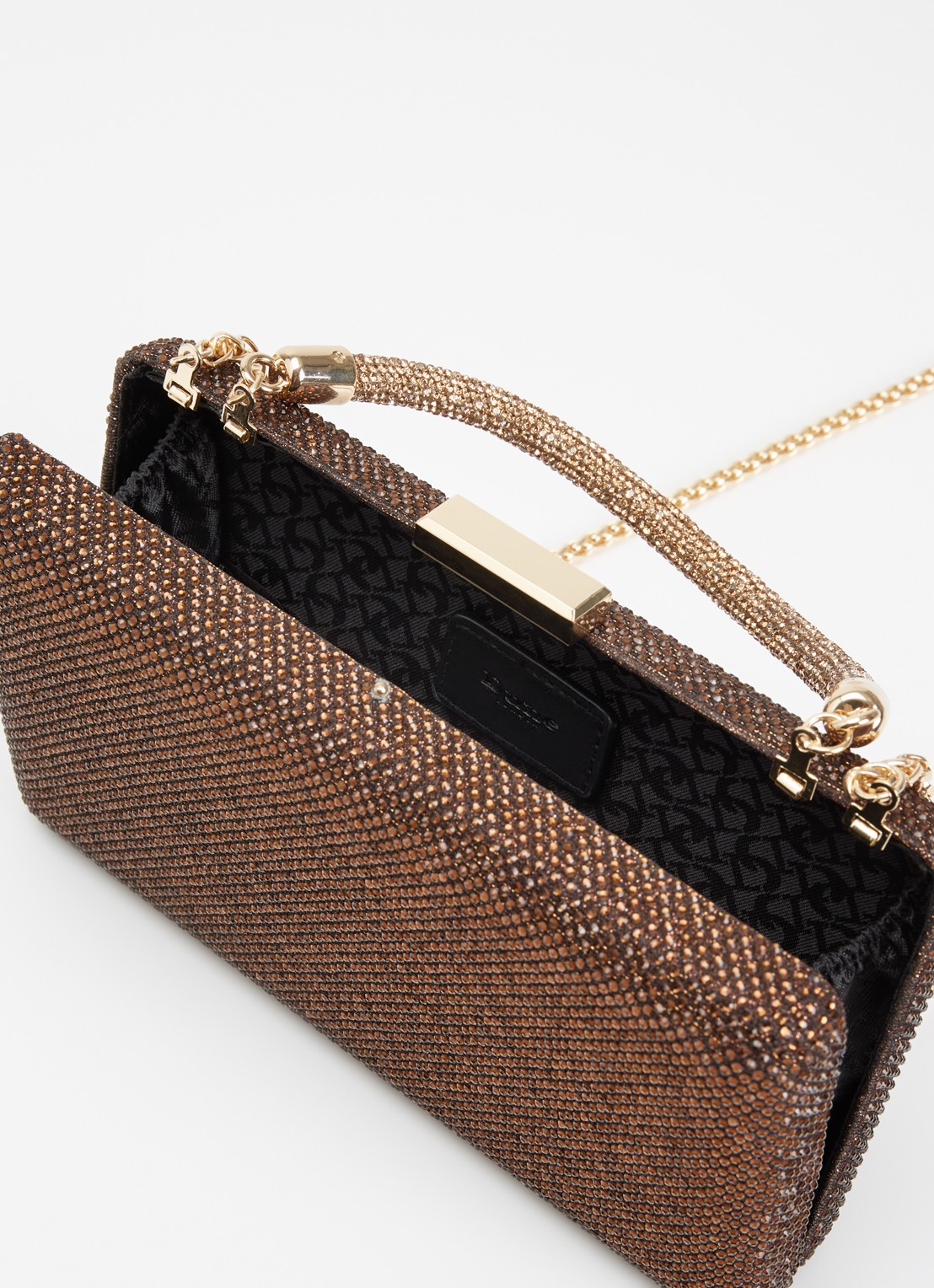 Dune London Beaut clutch met afneembare schouderriem - detail 2 donkerbruin