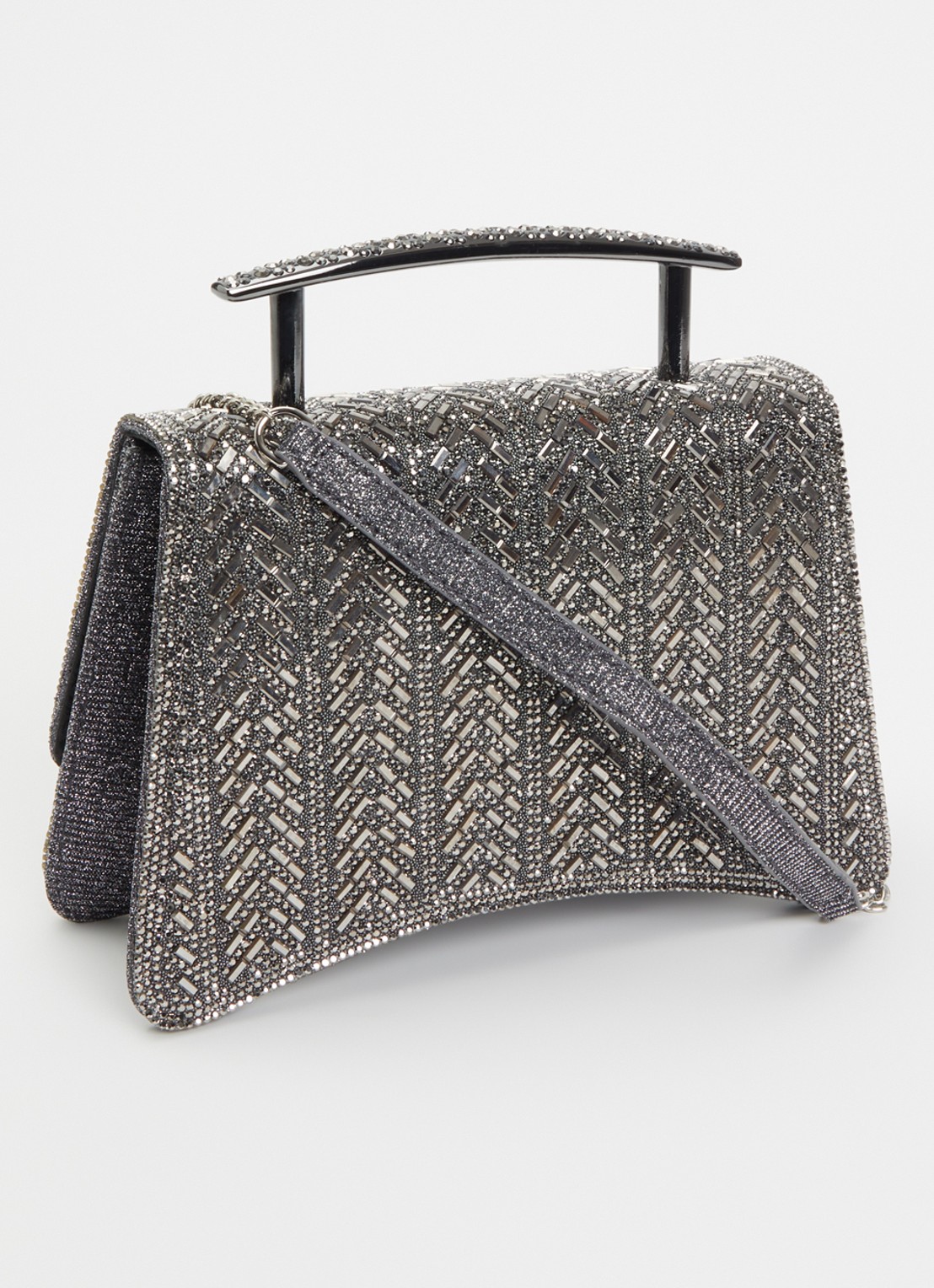 Dune London Bedazzle handtas met afneembare schouderriem en pailletten  - achterkant zilver