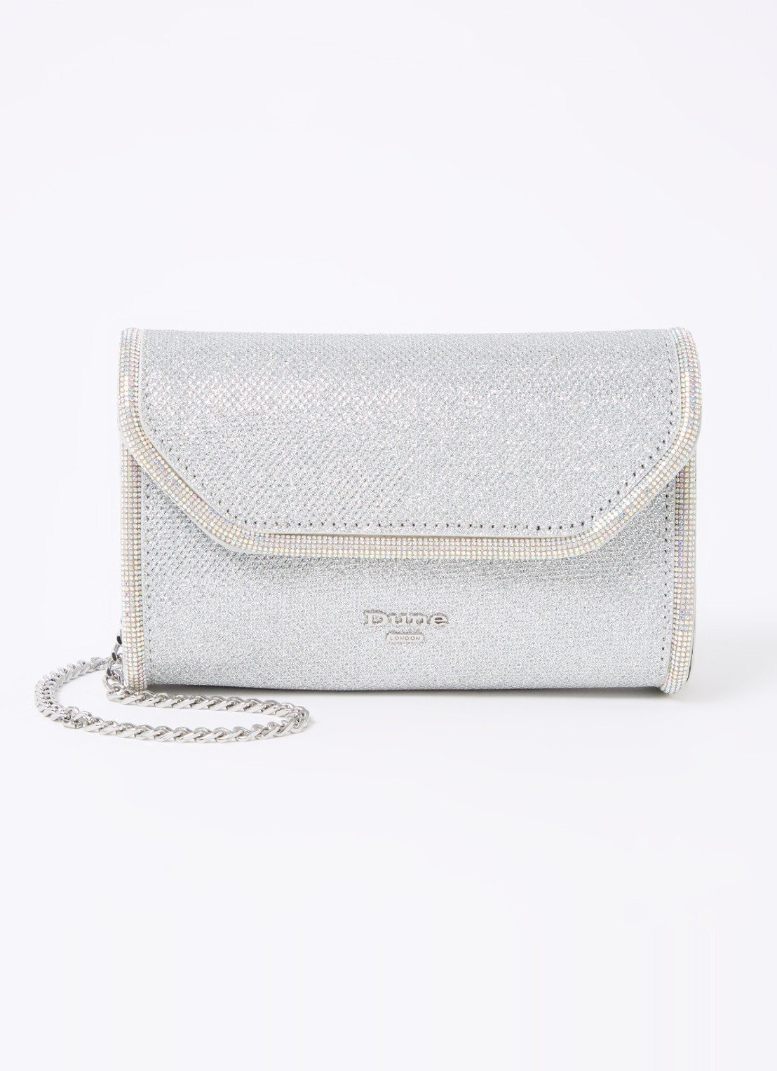Dune London Bellini clutch met logo - voorkant 3 zilver