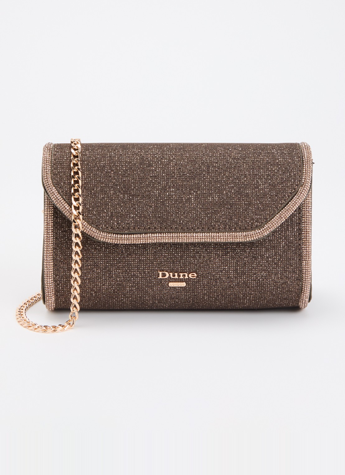 Dune London Bellini clutch met logo - voorkant 2 brons