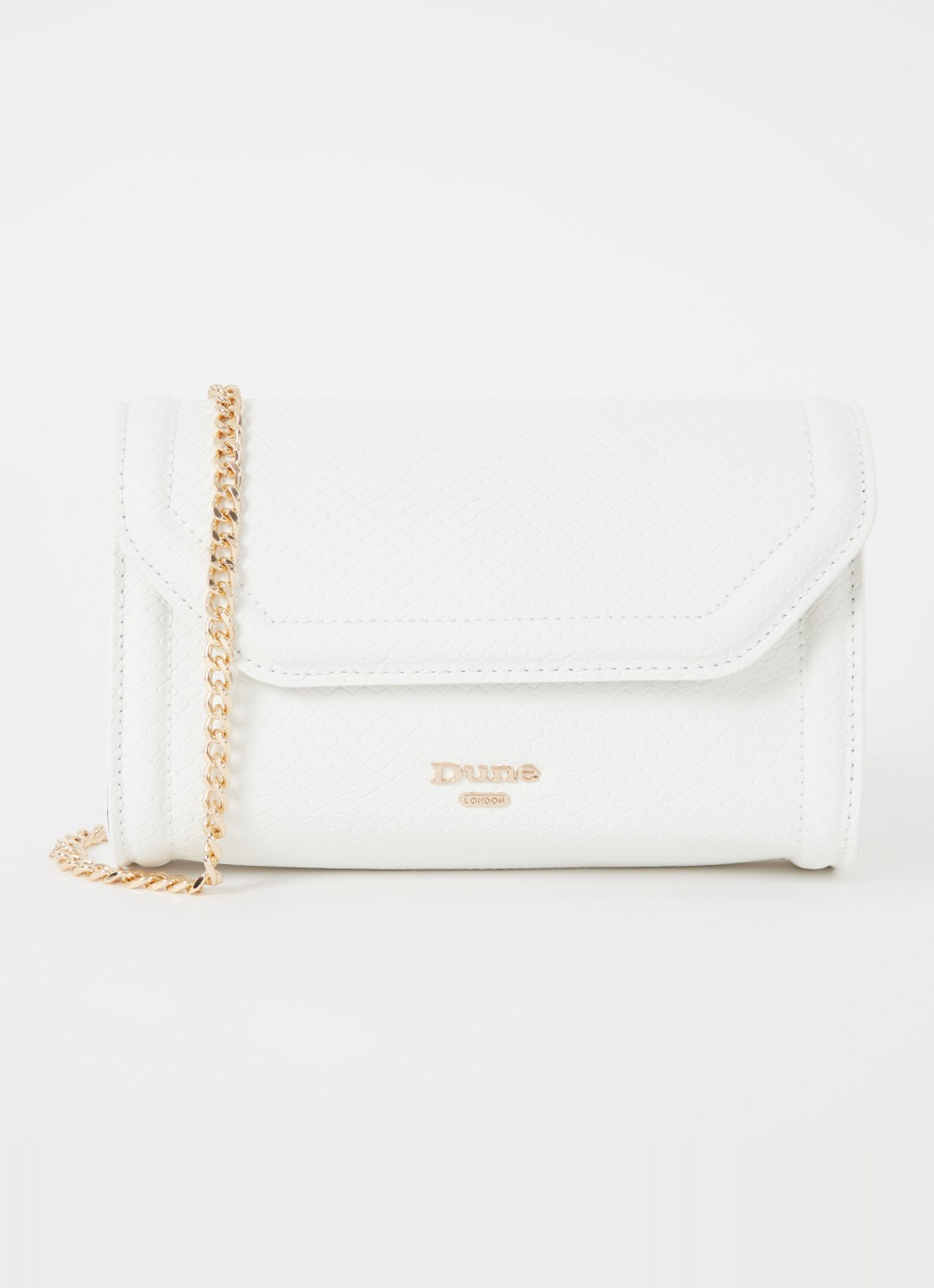 Dune London Bellini clutch met logo - voorkant 4 gebroken wit