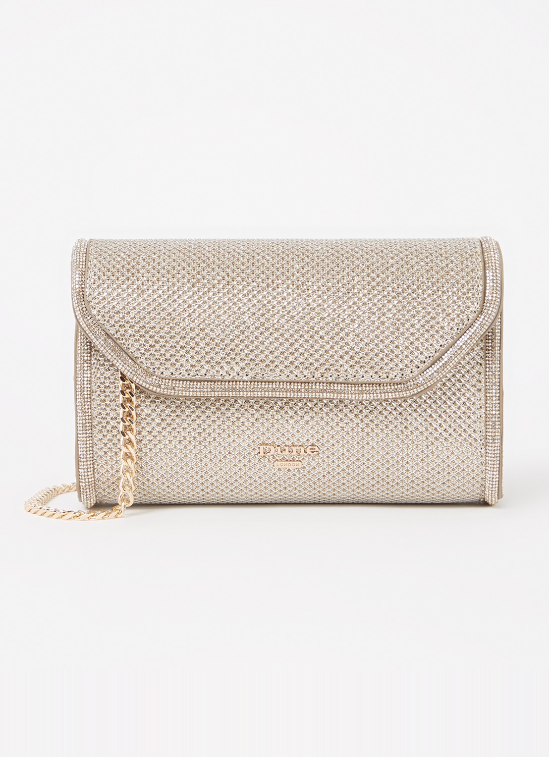 Dune London Bellini clutch met logo - voorkant 3 goud