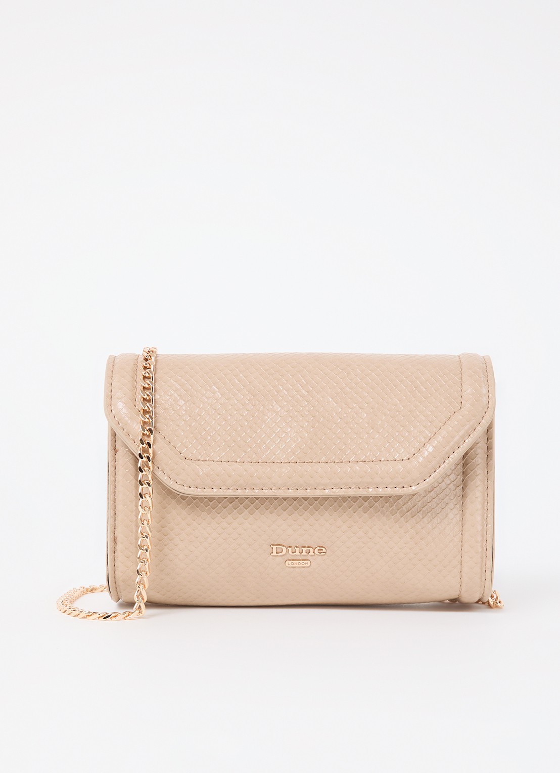 Dune London Bellini clutch met logo - voorkant 2 beige