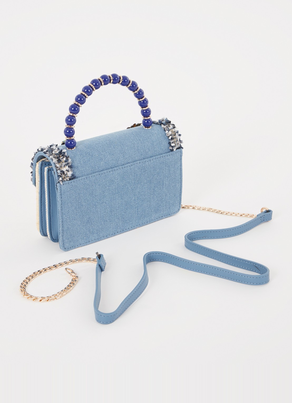 Dune London Blooms crossbodytas met afneembare schouderriem - achterkant blauw
