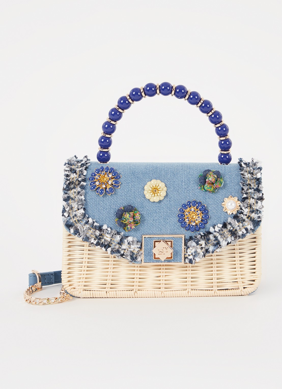 Dune London Blooms crossbodytas met afneembare schouderriem - voorkant 2 blauw