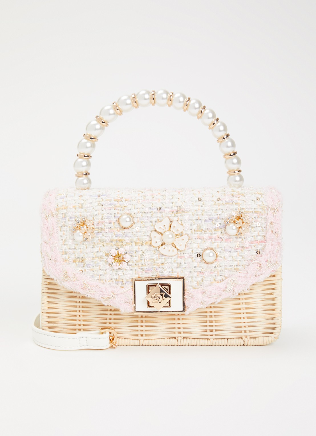 Dune London Blooms crossbodytas met afneembare schouderriem - voorkant 2 lichtroze
