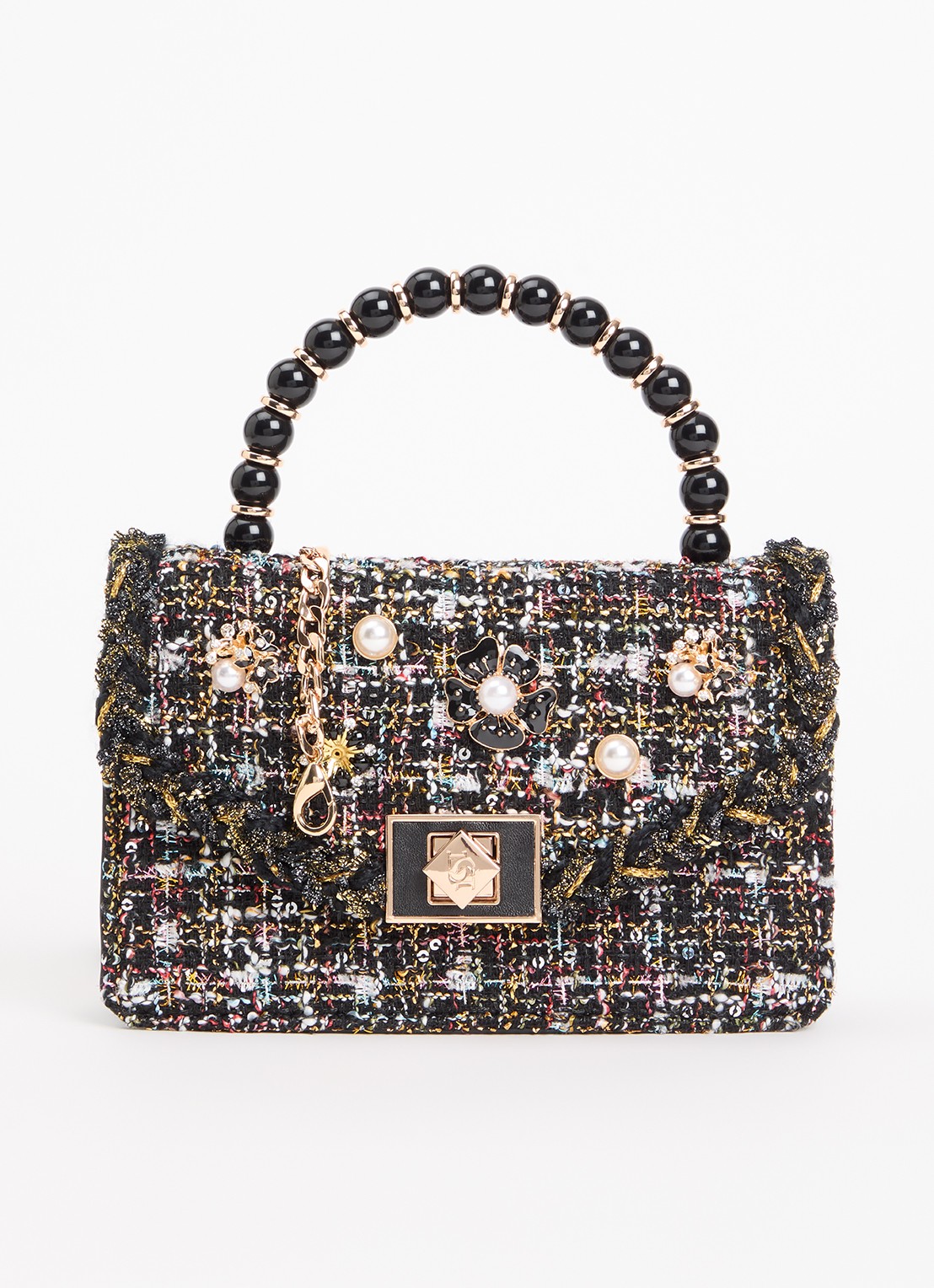 Dune London Blooms crossbodytas met afneembare schouderriem - voorkant 2 zwart