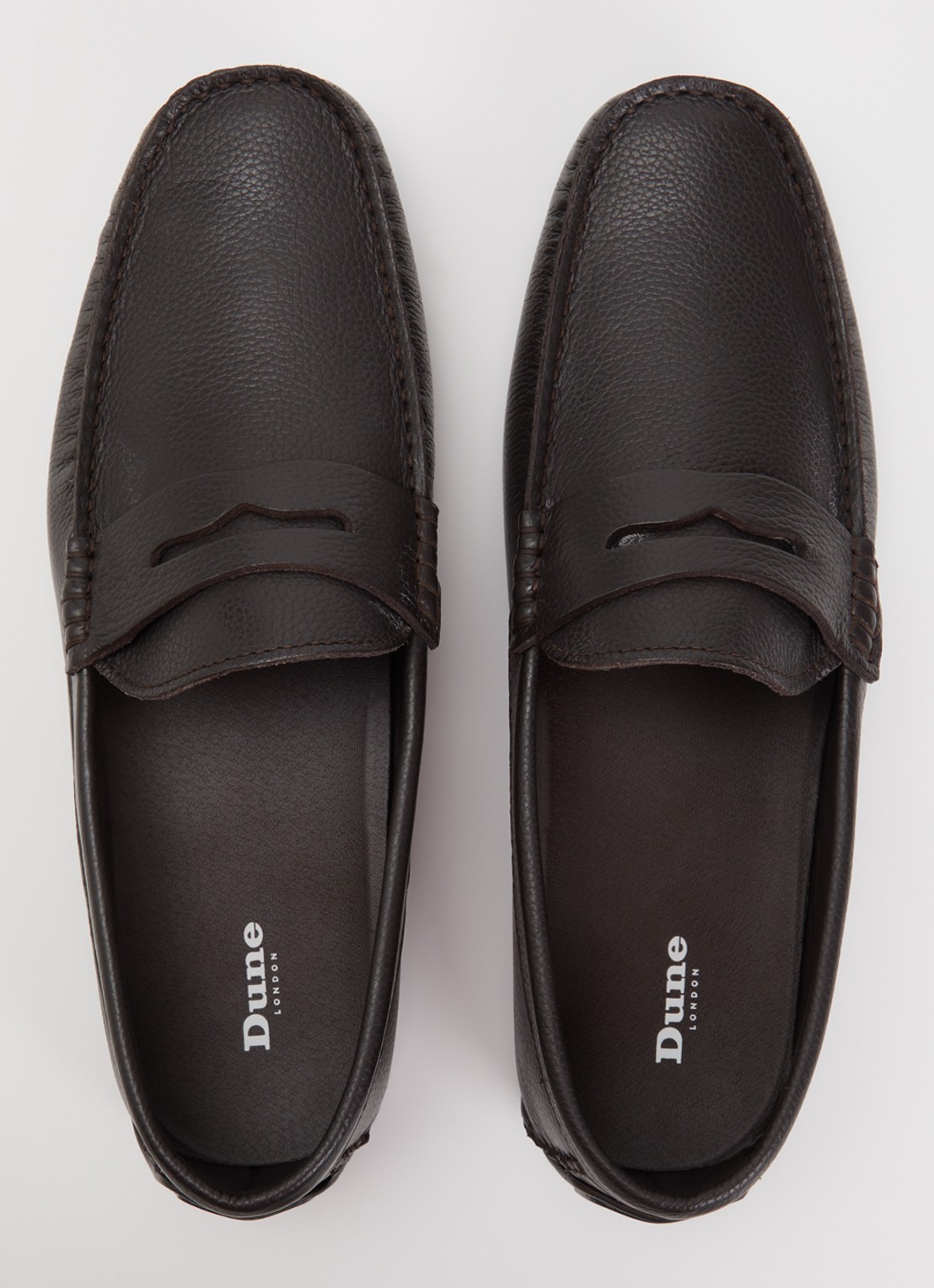 Dune London Brackley moccasin van leer met structuur - detail 2 donkerbruin