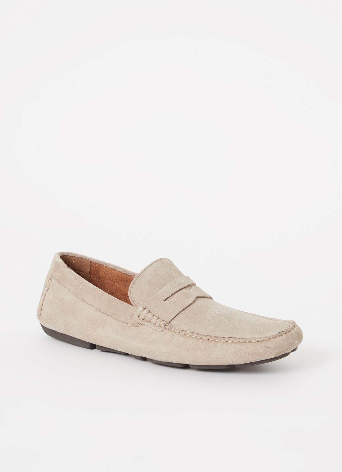 Dune London Bradlay mocassin van suède - voorkant 5 donkerbeige