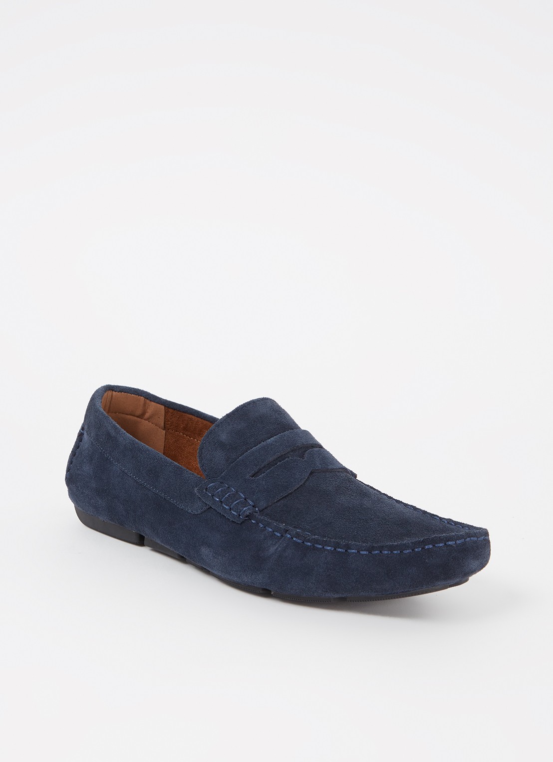 Dune London Bradlay mocassin van suède - voorkant 4 donkerblauw