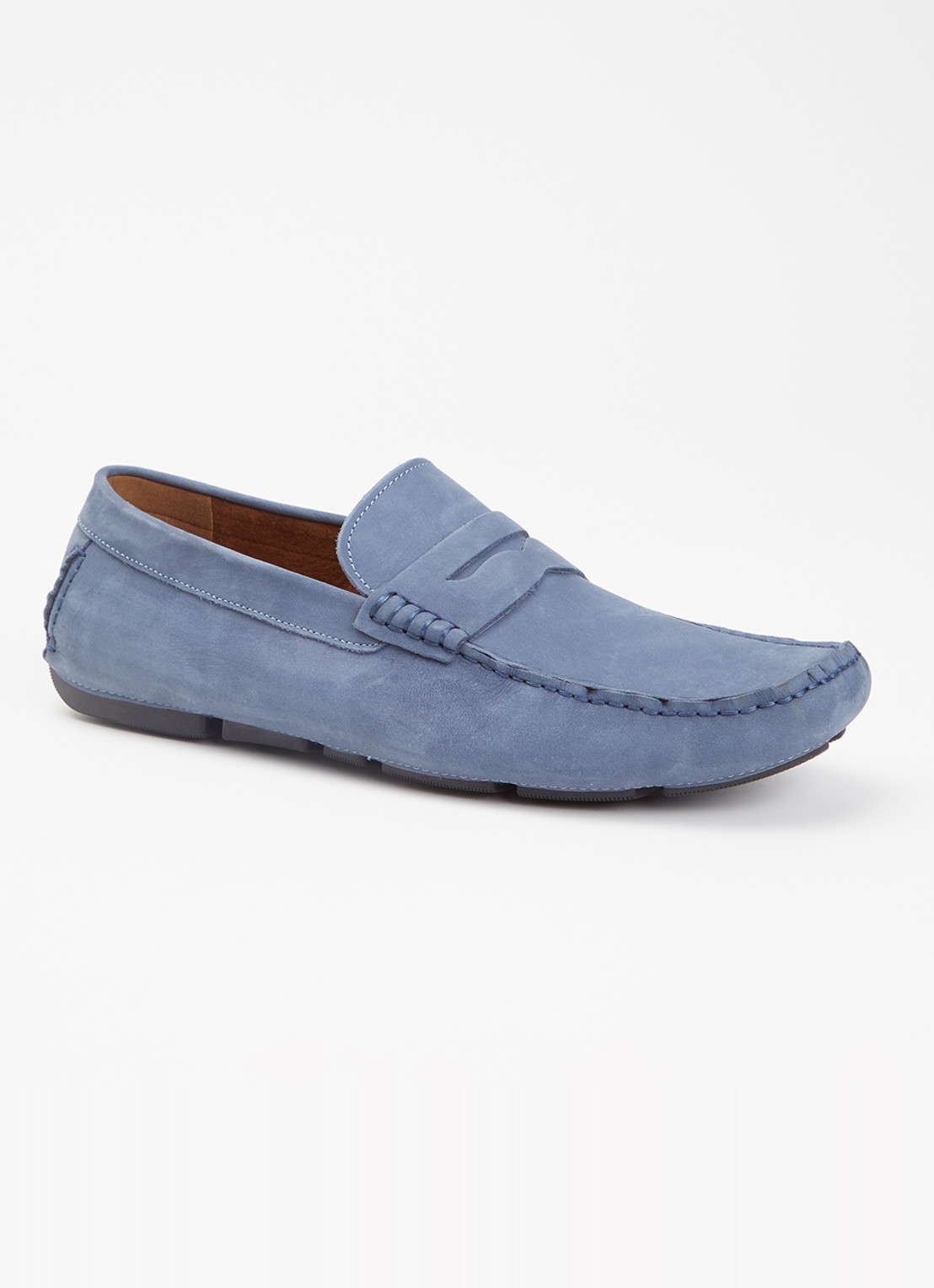 Dune London Bradlay mocassin van suède - voorkant staalblauw