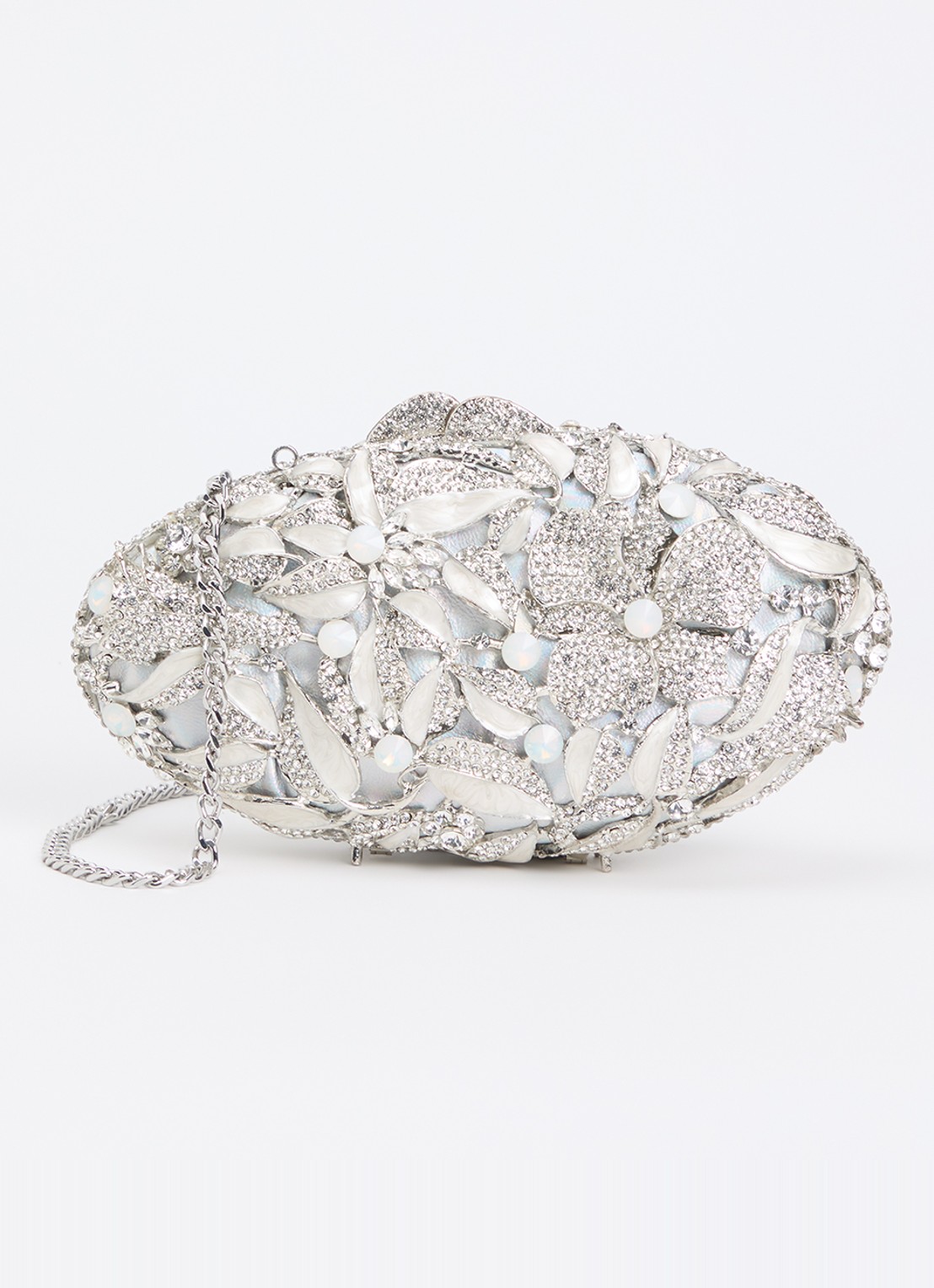 Dune London Brides clutch met strass en afneembare schouderriem - voorkant 4 zilver