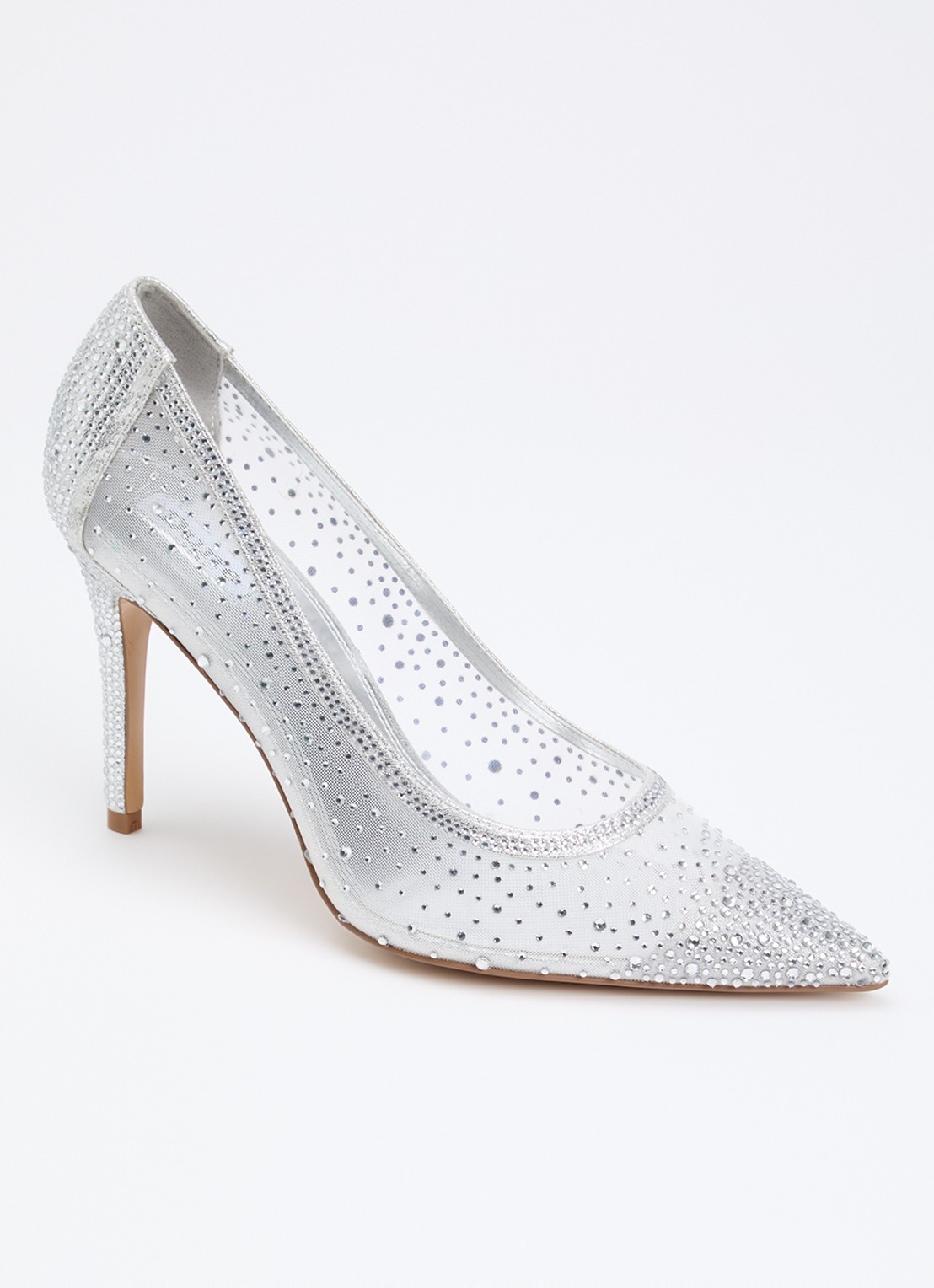 Dune London Brightest pump van mesh met strass - voorkant zilver