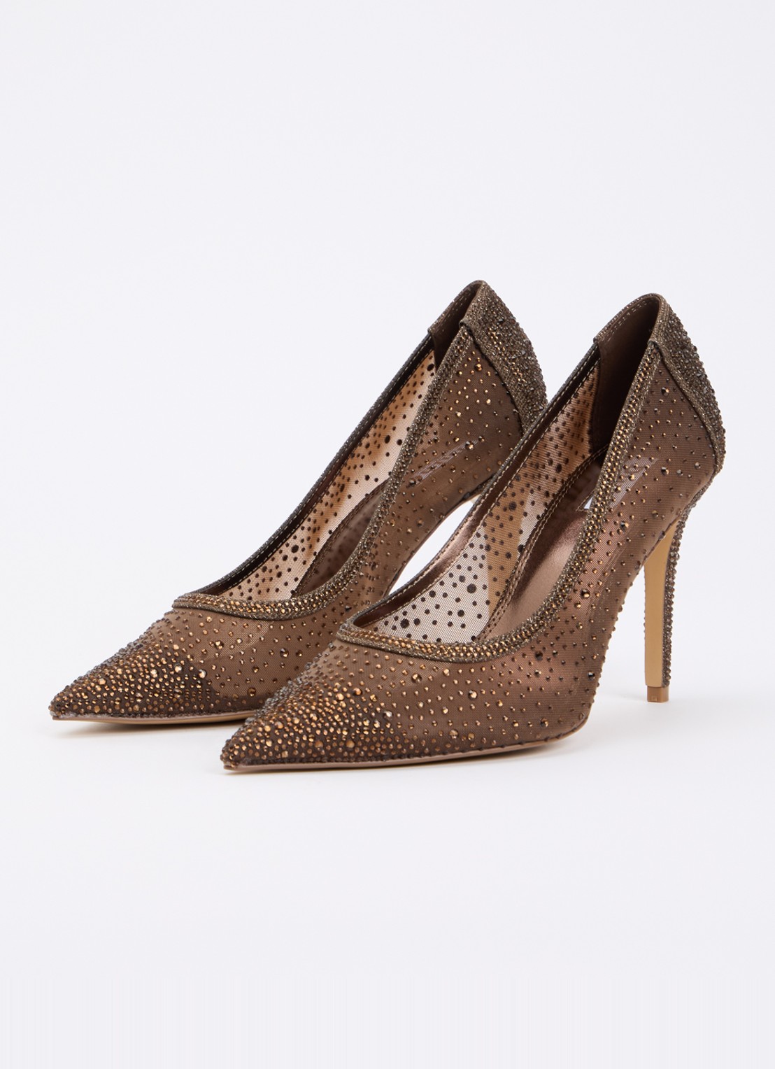 Dune London Brightest pump van mesh met strass - detail 2 donkerbruin