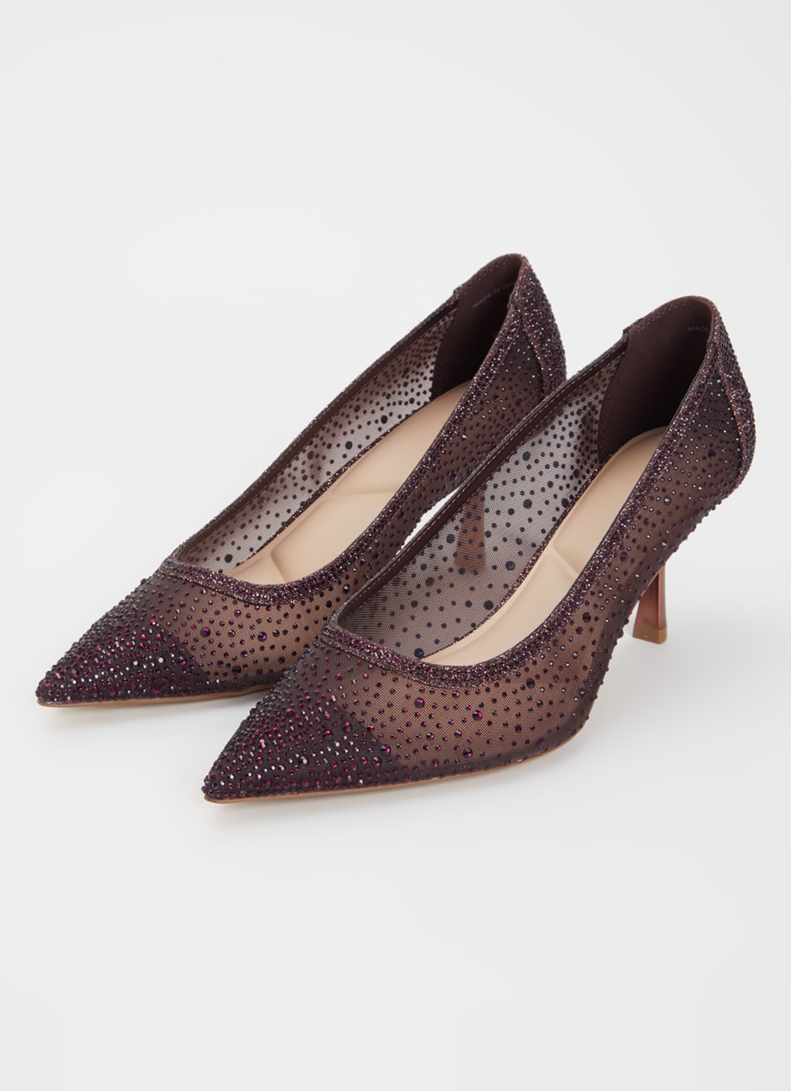 Dune London Brivelle pump van mesh met strass - detail 2 bordeauxrood