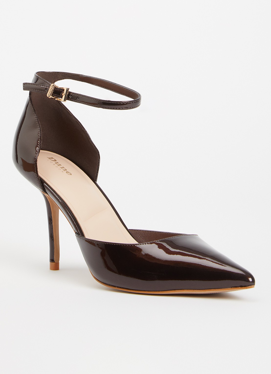 Dune London Calmness sandalette - voorkant 2 donkerbruin - lak