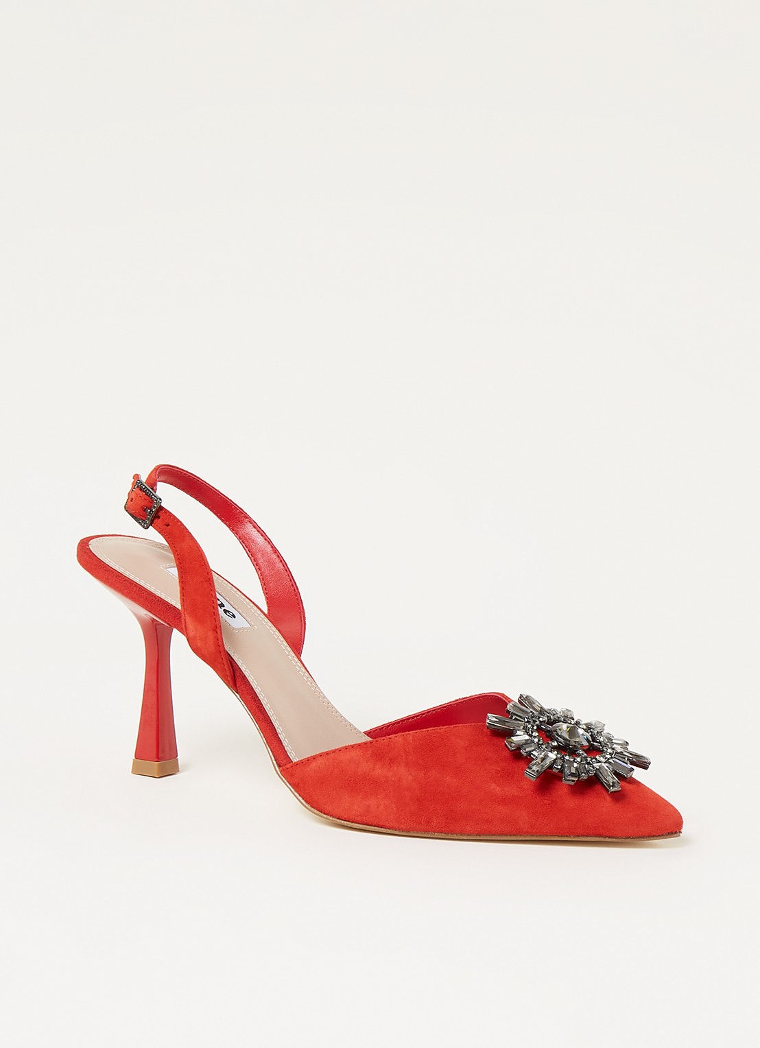 Dune London Casis slingback van leer met strass - voorkant 5 steenrood