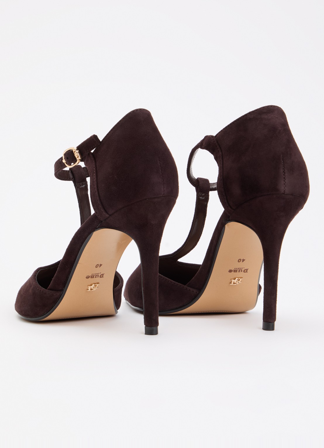 Dune London Castered pump met crocostructuur  - achterkant 4 donkerbruin