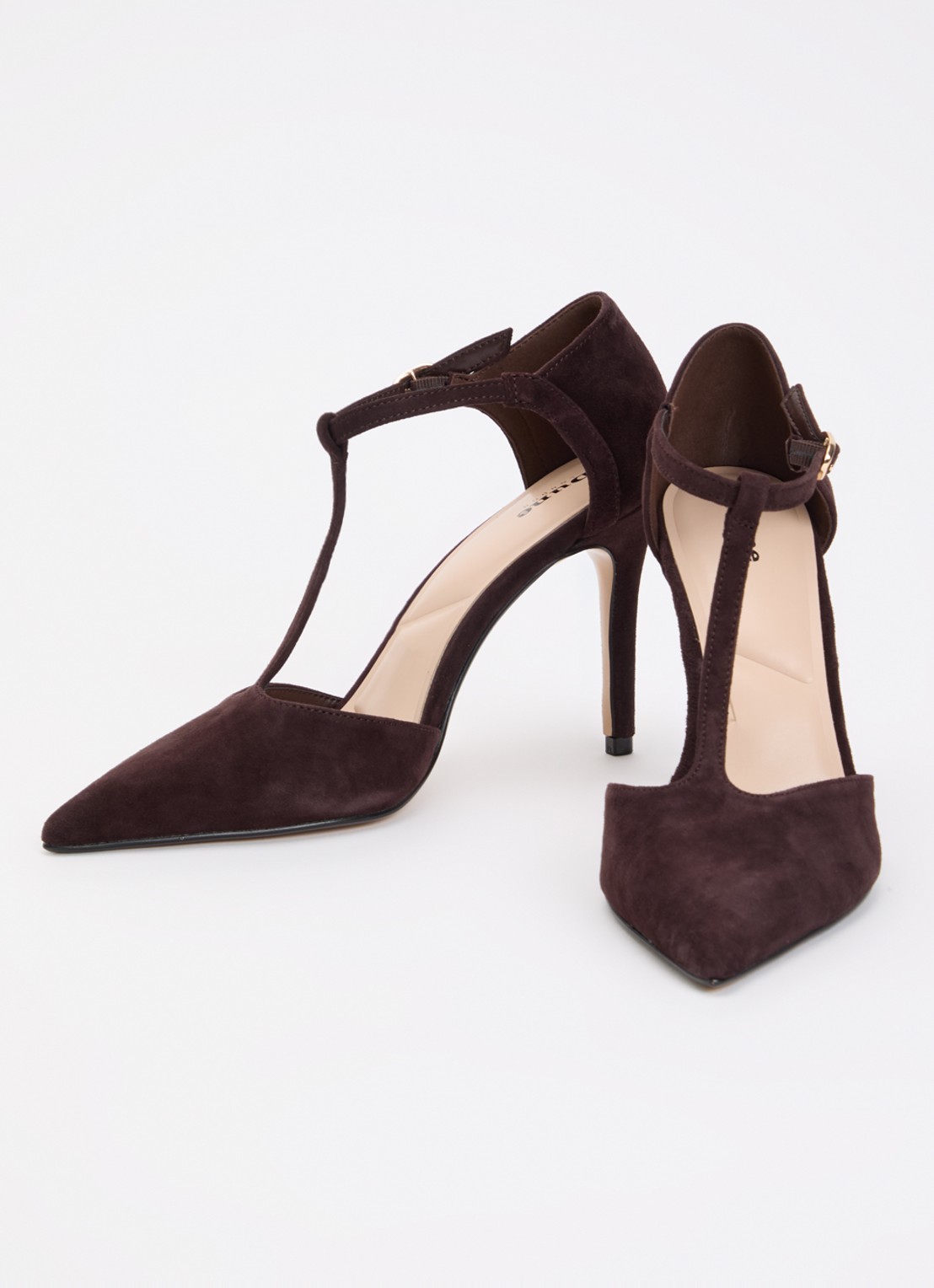 Dune London Castered pump met crocostructuur  - detail donkerbruin