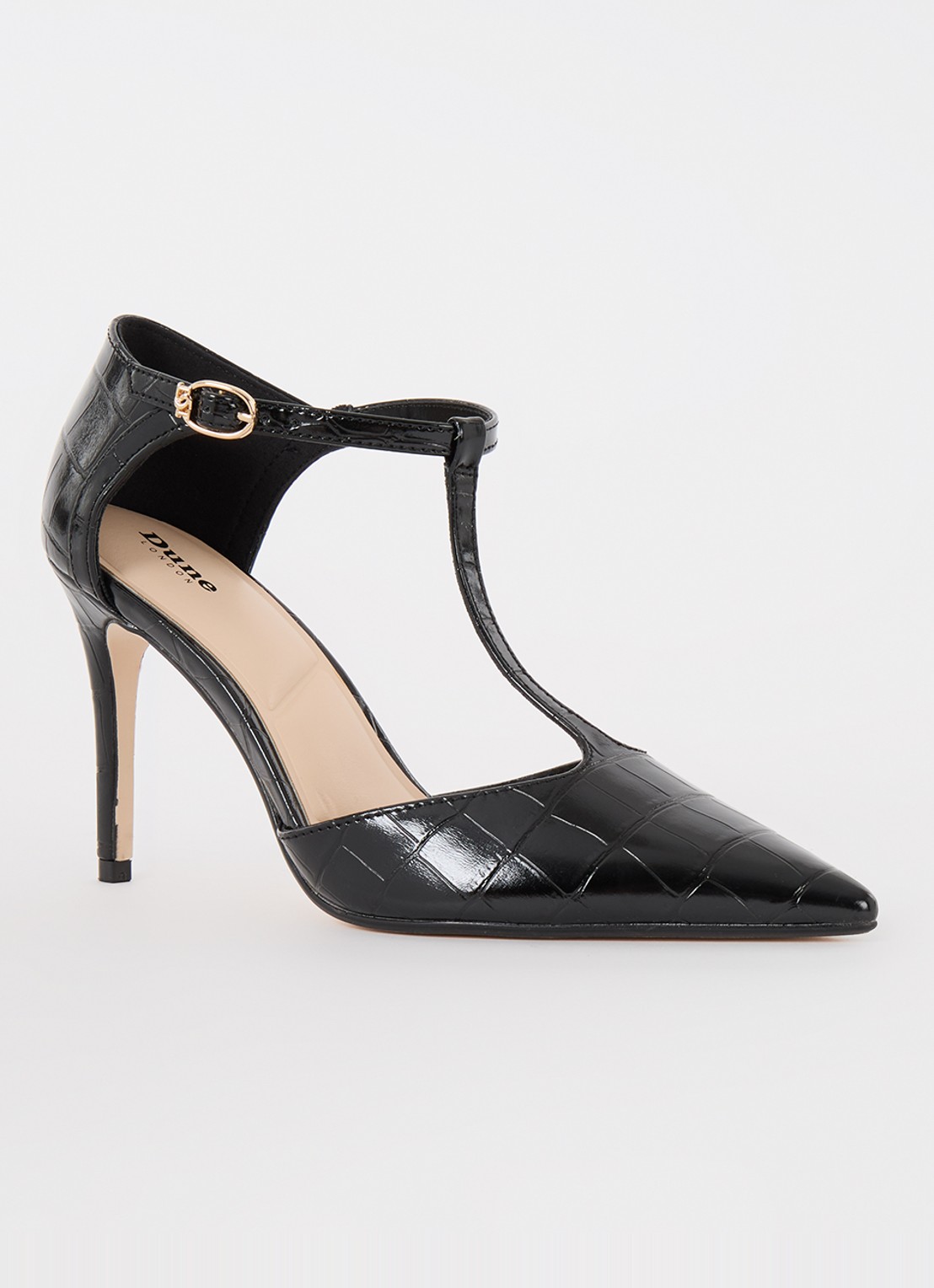 Dune London Castered pump met crocostructuur  - voorkant 5 zwart