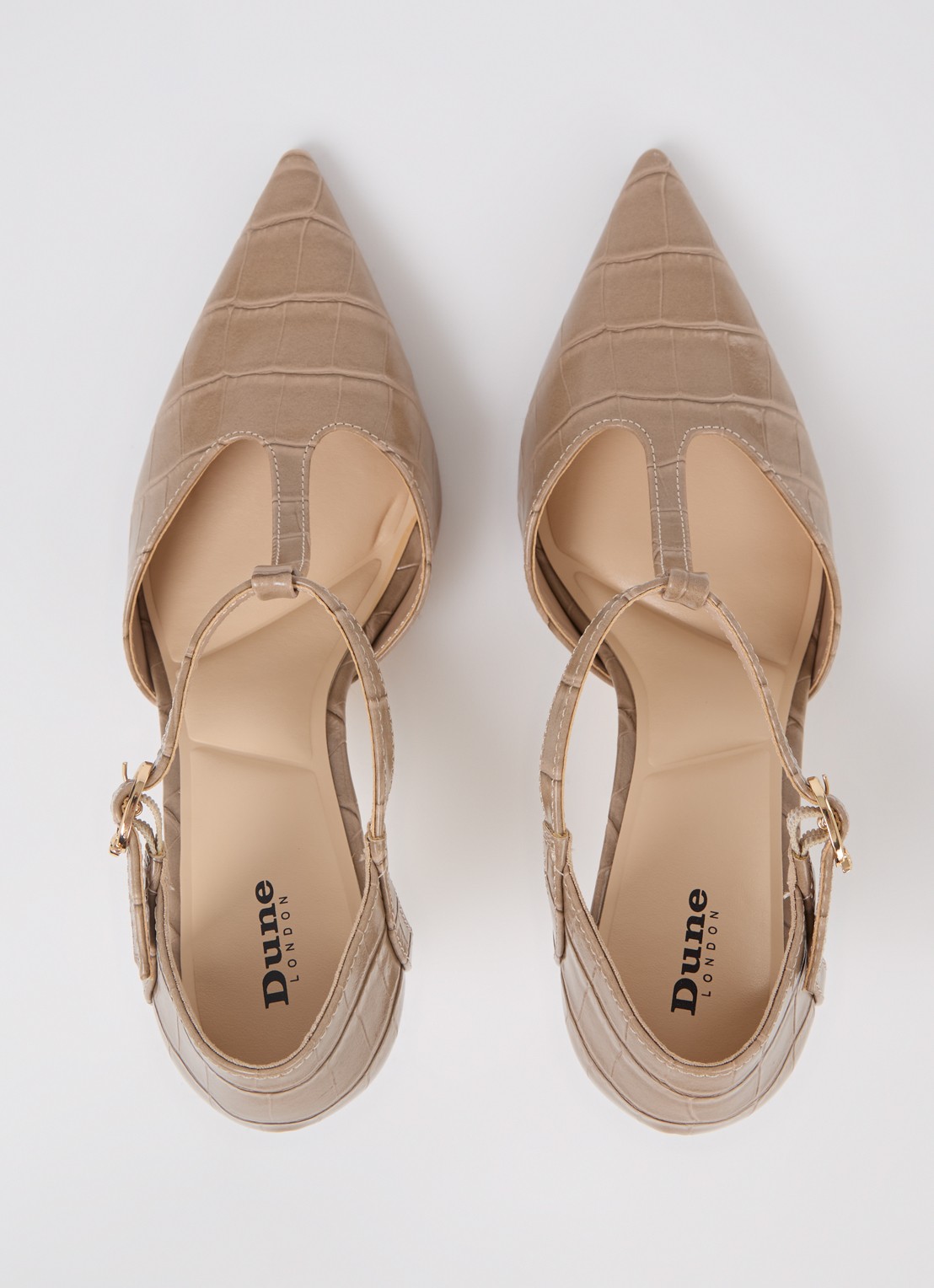 Dune London Castered pump met crocostructuur  - detail 4 donkerbeige