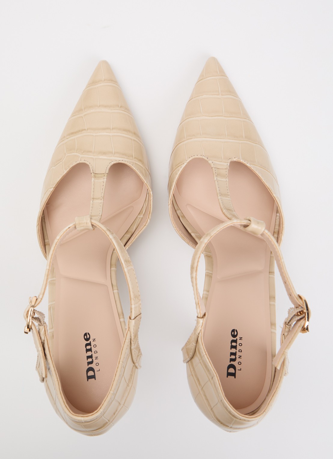 Dune London Castered pump met crocostructuur  - detail 4 zand