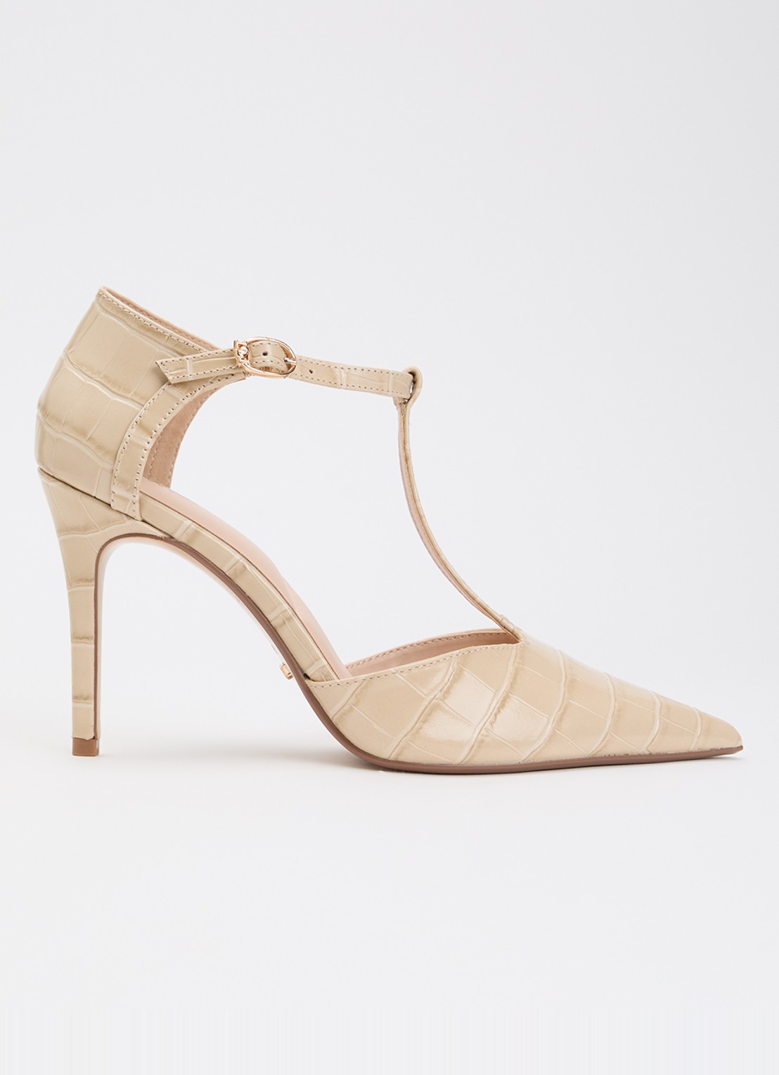 Dune London Castered pump met crocostructuur  - voorkant zand