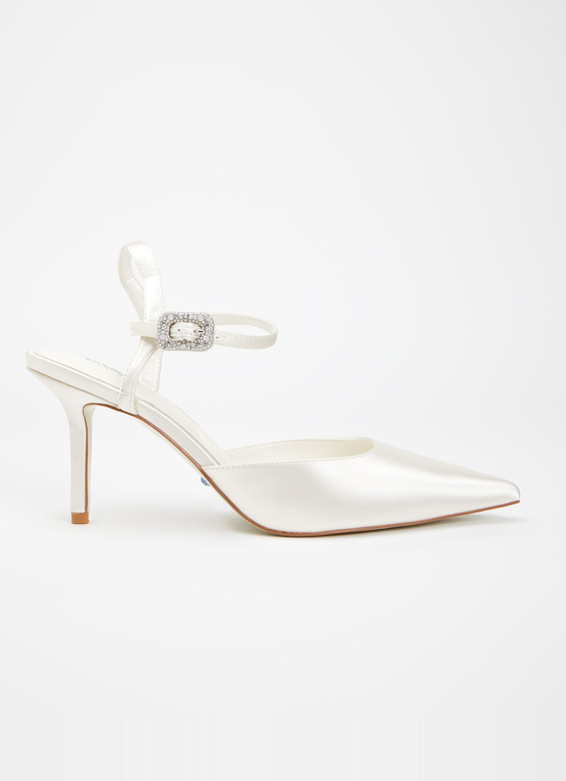 Dune London Celebrant pump van satijn met strass - voorkant 2 gebroken wit