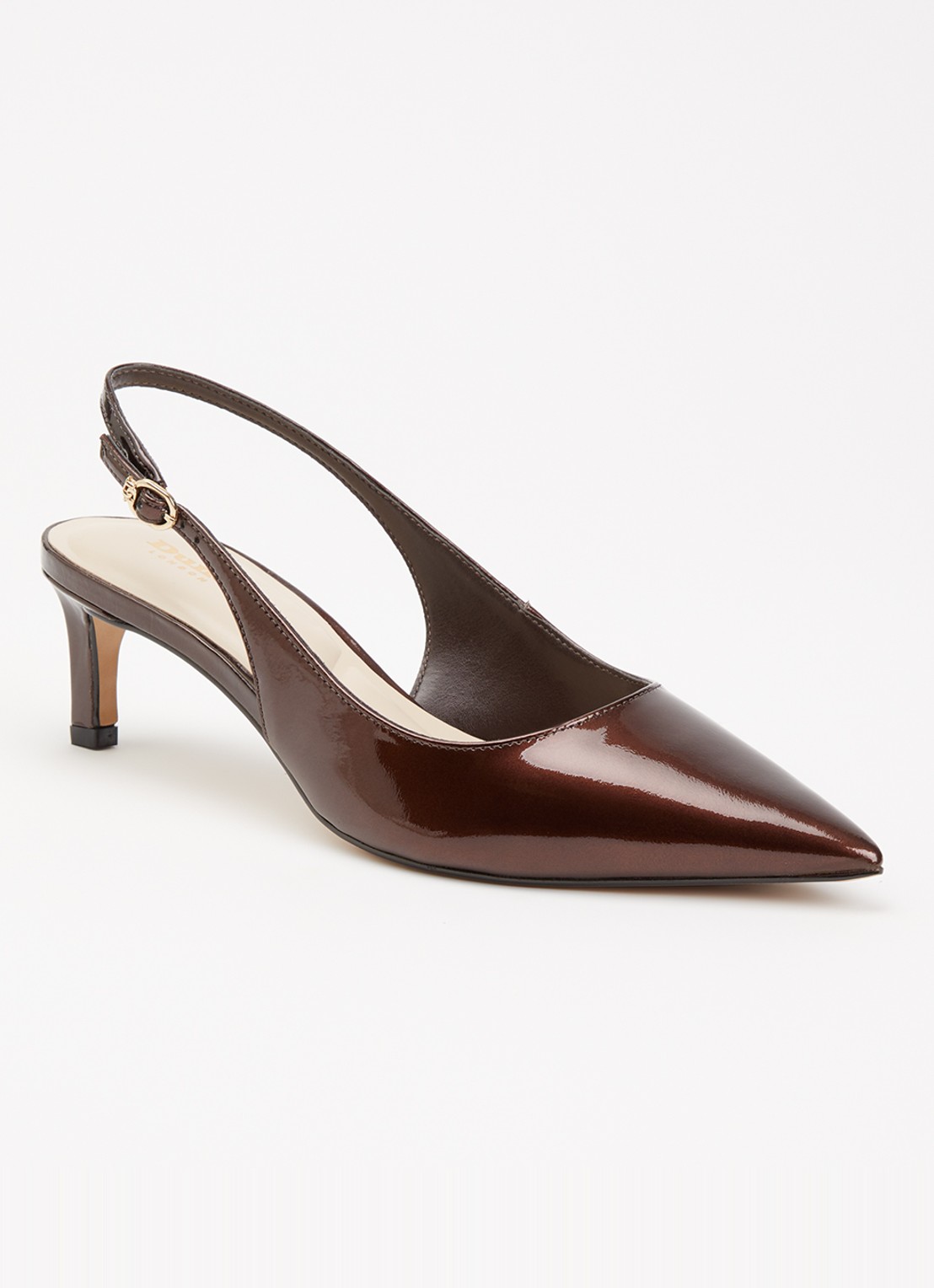 Dune London Celinna slingback van lakleer - voorkant 2 donkerbruin