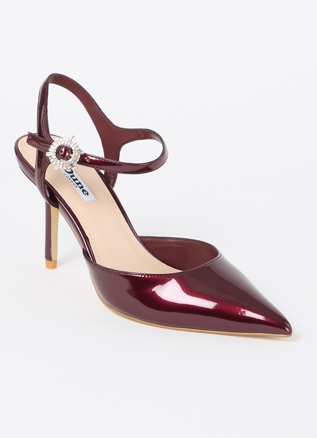 Dune London Channel sandalette met strass - voorkant bordeauxrood