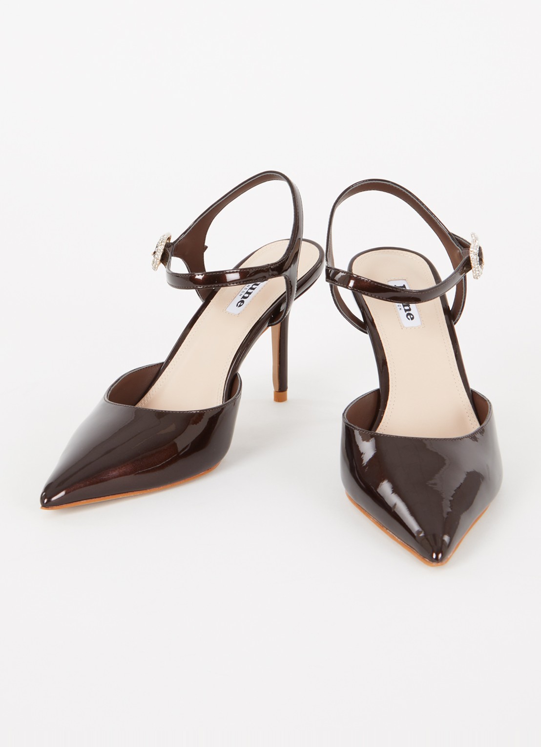 Dune London Channel sandalette met strass - detail donkerbruin