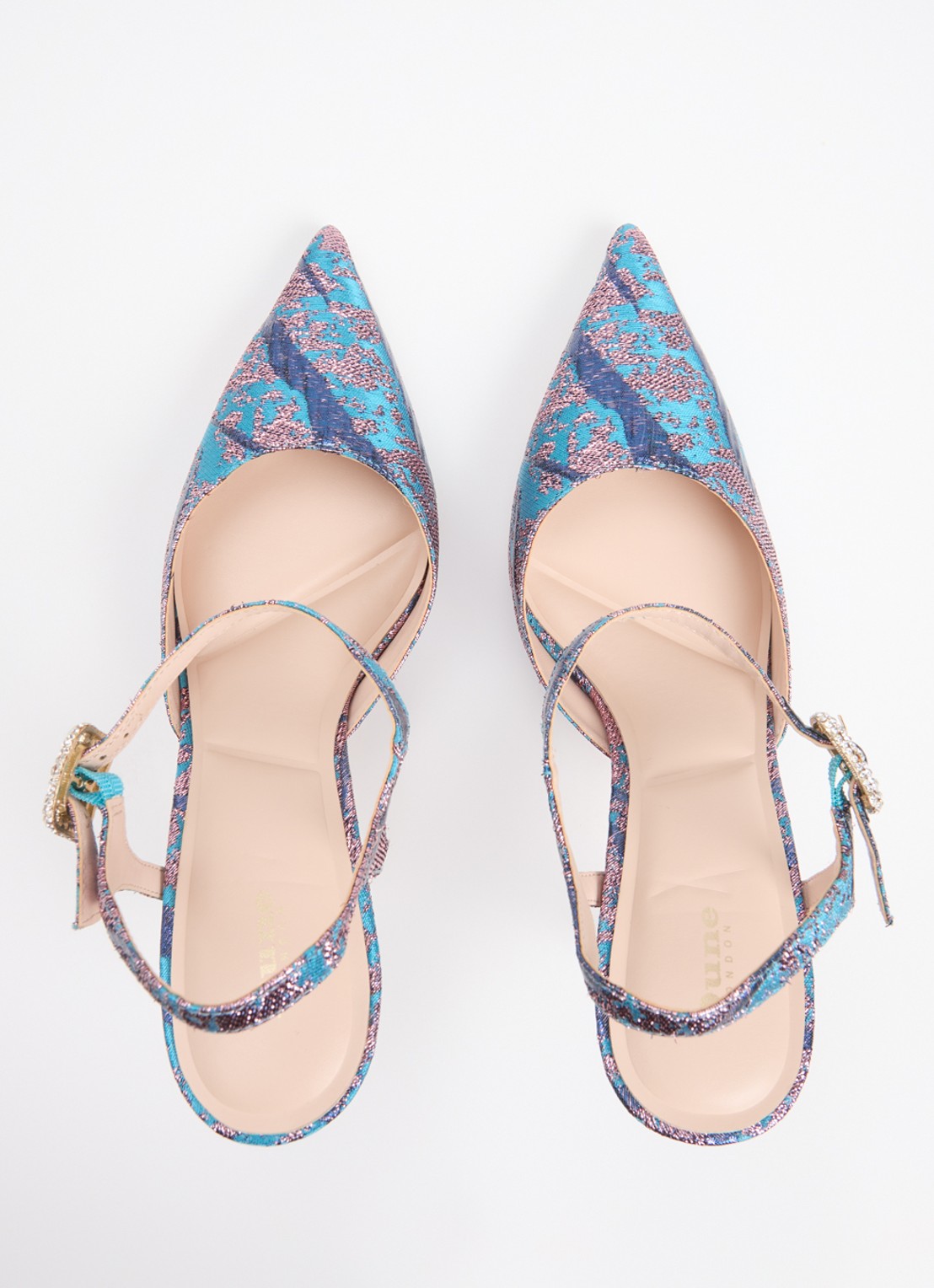 Dune London Channel sandalette met strass - detail 4 aquablauw