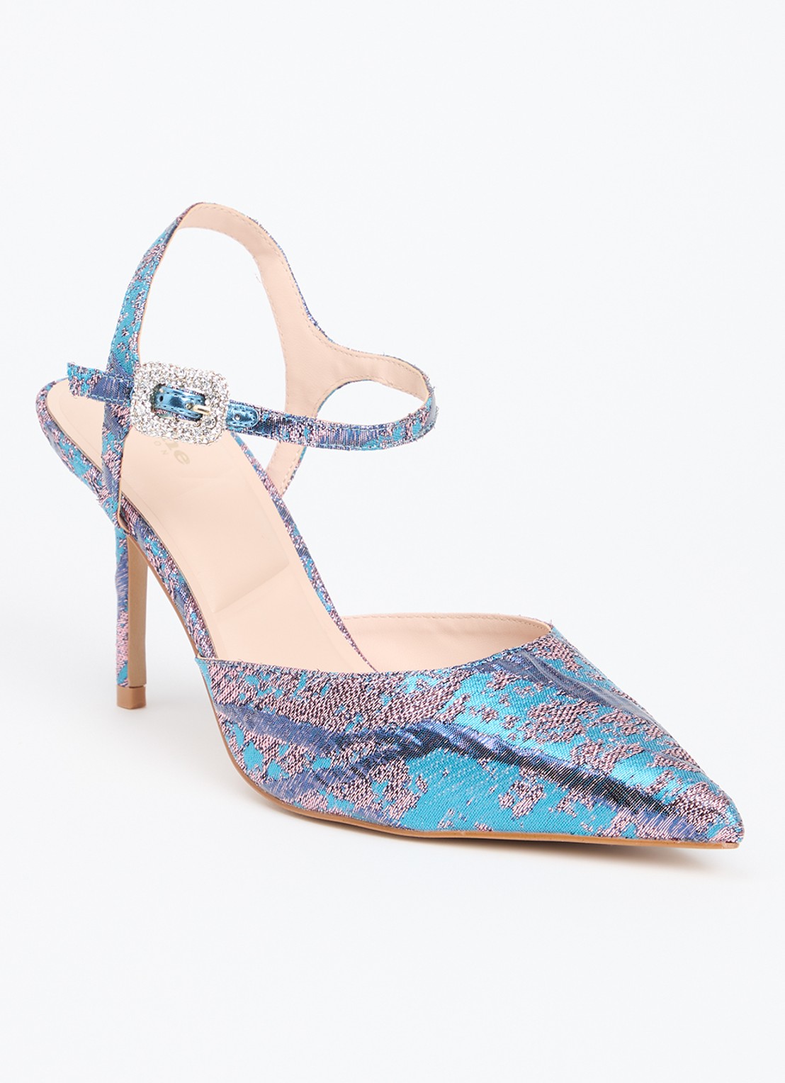 Dune London Channel sandalette met strass - voorkant 2 aquablauw