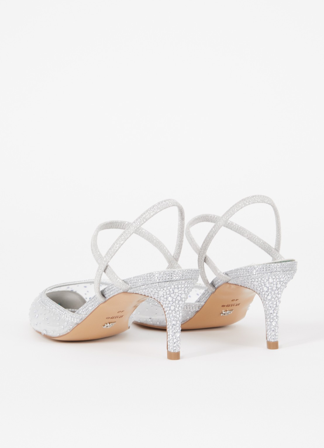 Dune London Charismatic slingback met strass - achterkant zilver