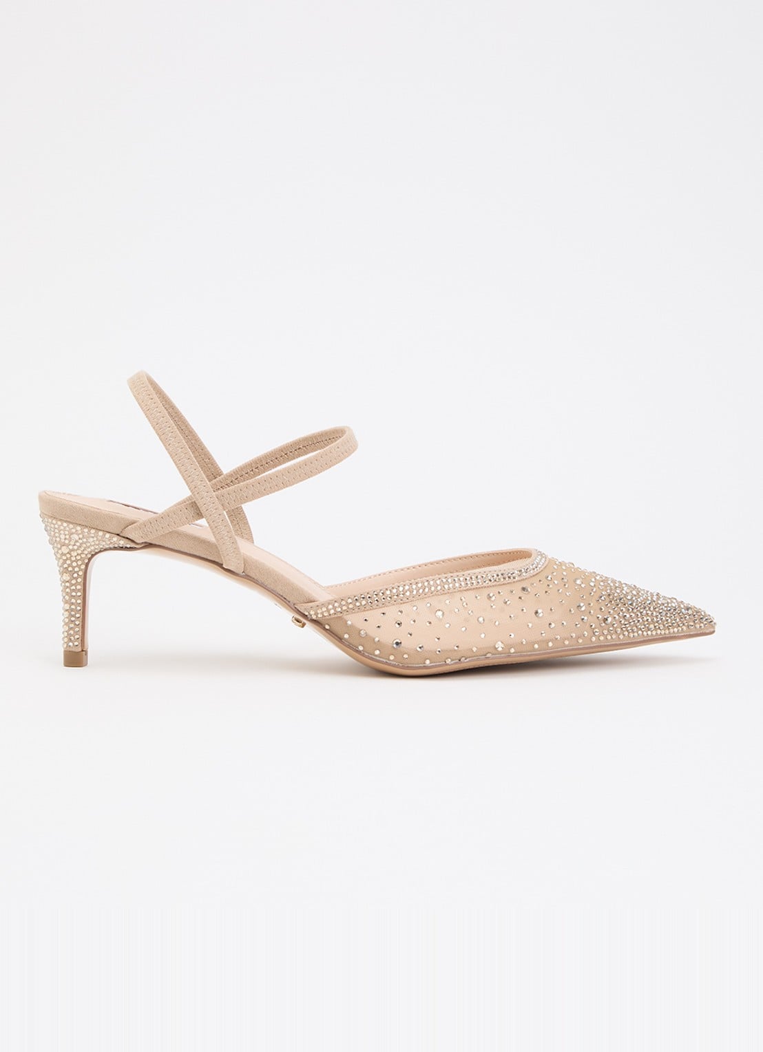 Dune London Charismatic slingback met strass - voorkant 5 donkerbeige