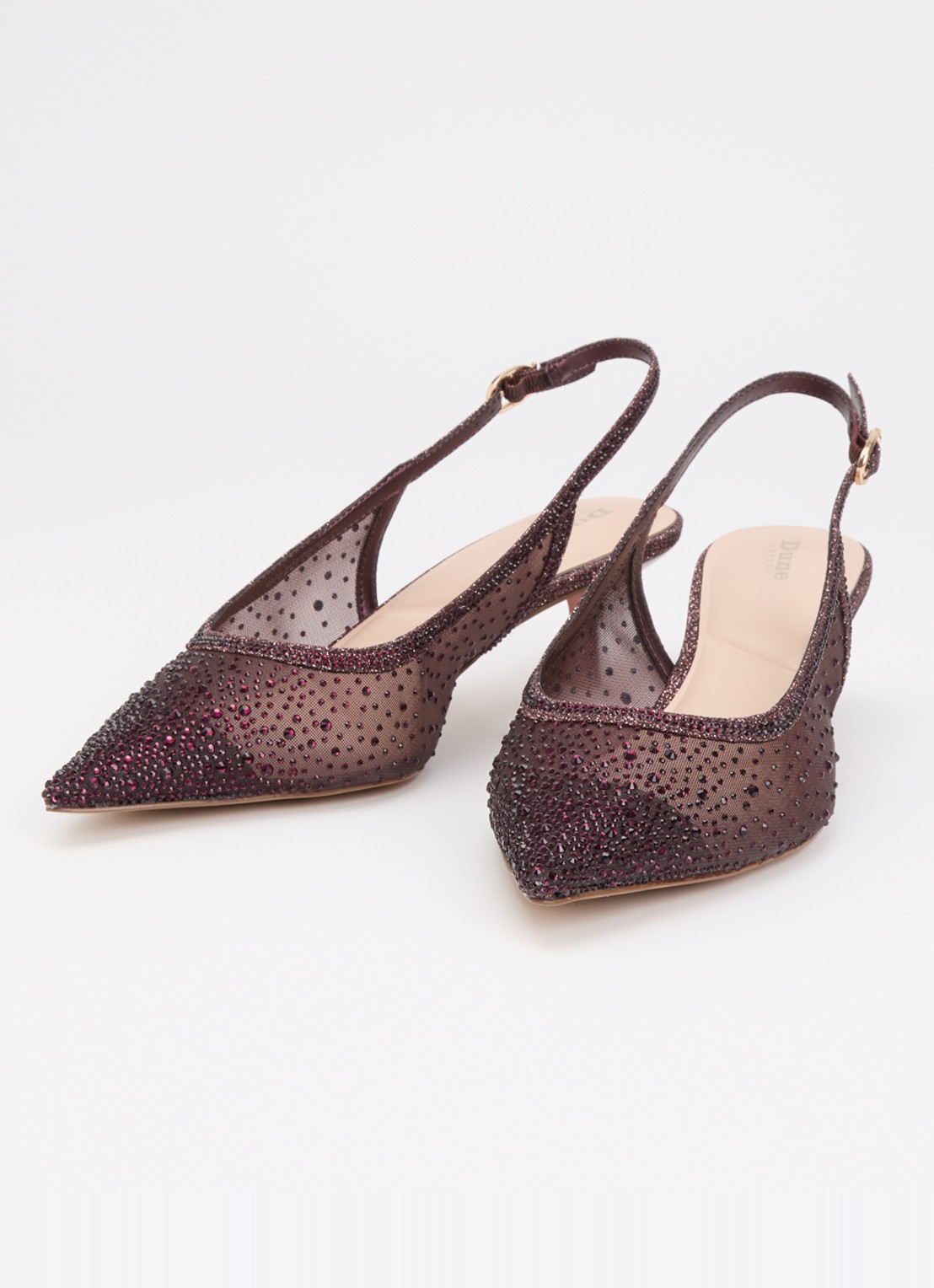 Dune London Cirelle slingback van mesh met strass - detail aubergine