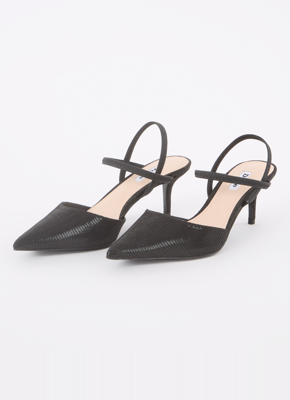 Dune London Classical slingback van leer - detail diepzwart