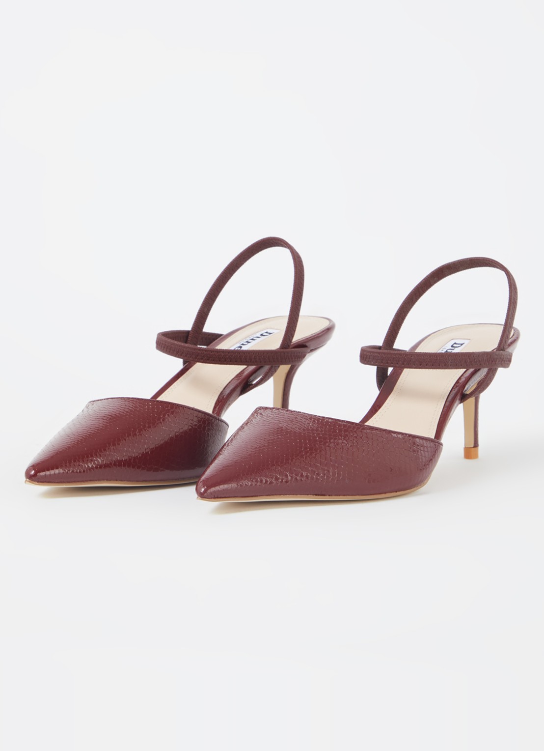 Dune London Classical slingback van leer - detail roodbruin