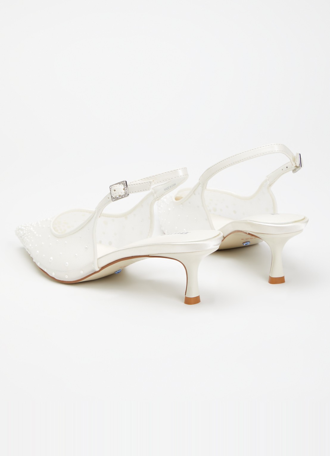 Dune London Companionship slingback met pareldecoratie en mesh details - achterkant 2 gebroken wit